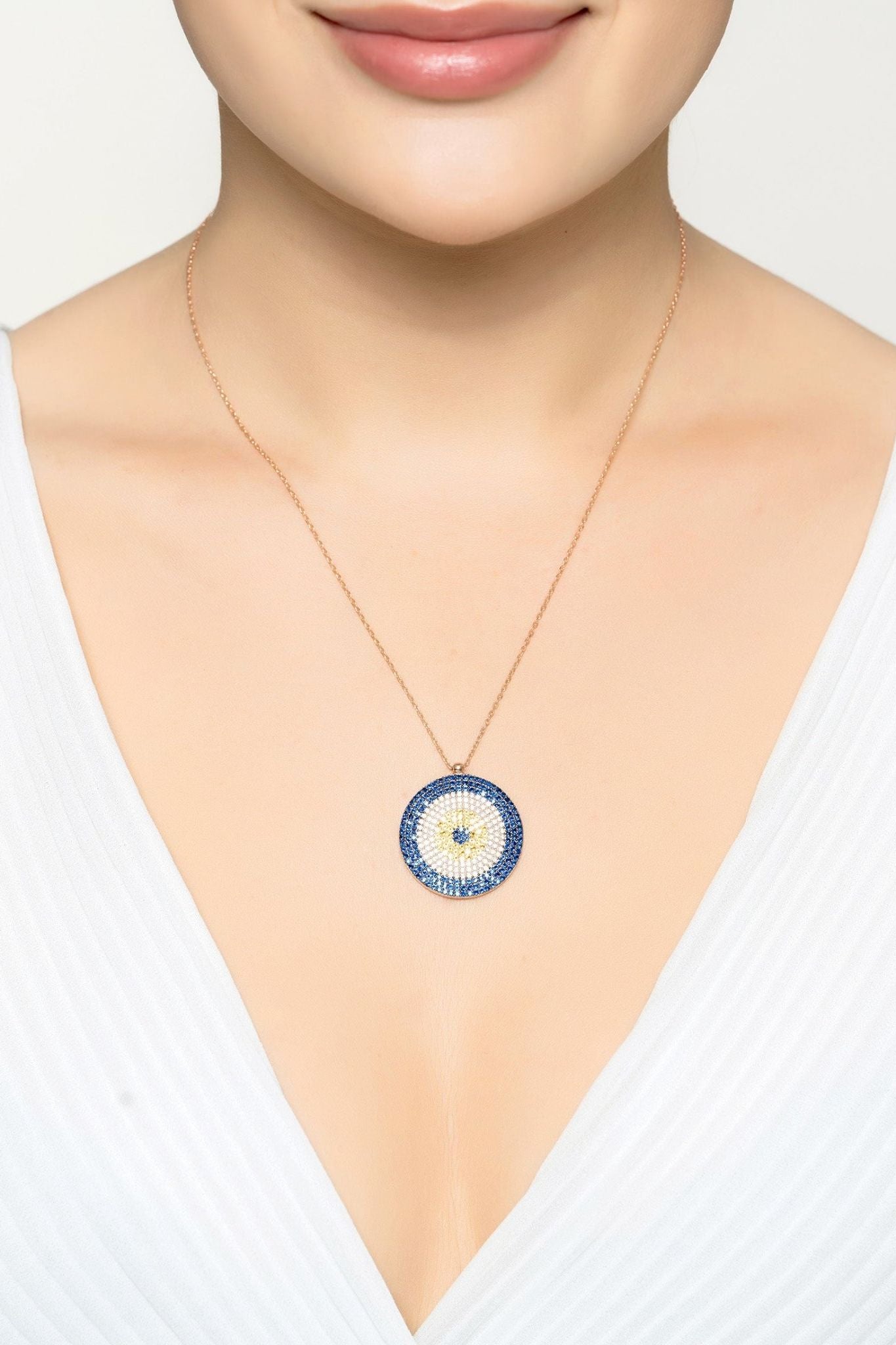 Evil Eye Pendant Necklace Large Blue Rosegold - LATELITA Necklaces