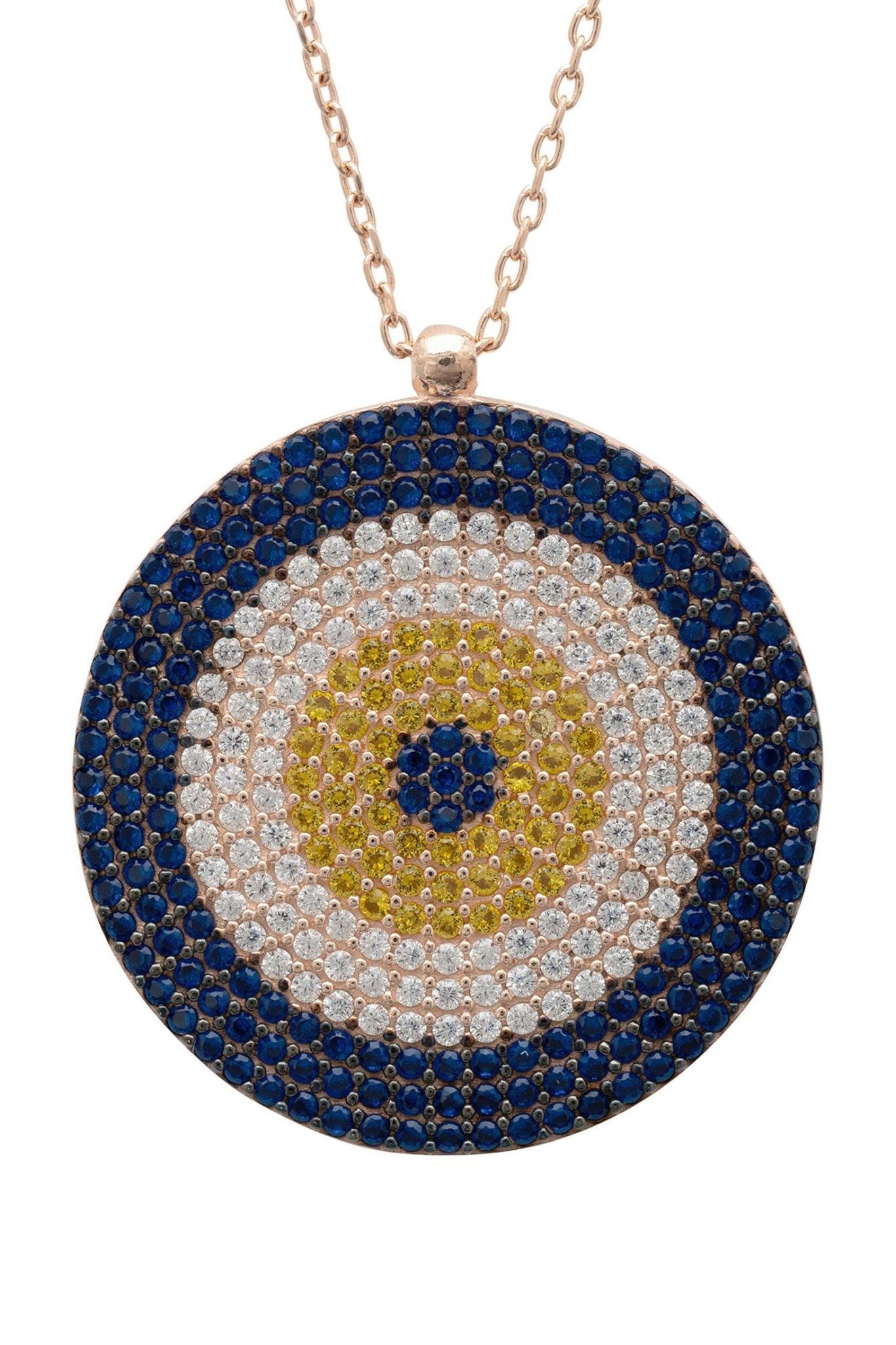 Evil Eye Pendant Necklace Large Blue Rosegold - LATELITA Necklaces