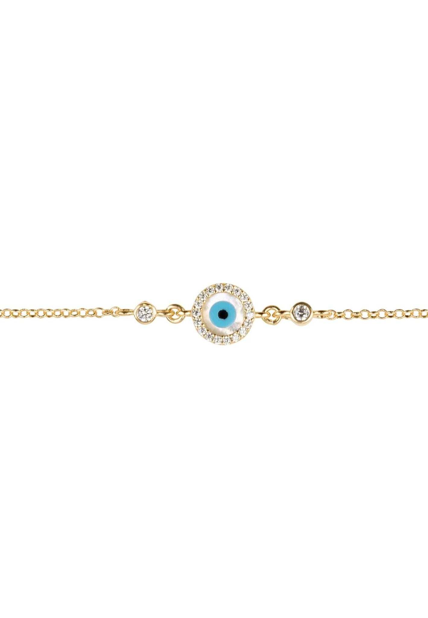 Evil Eye Round Mother Of Pearl Gemstone Bracelet Gold - LATELITA Bracelets