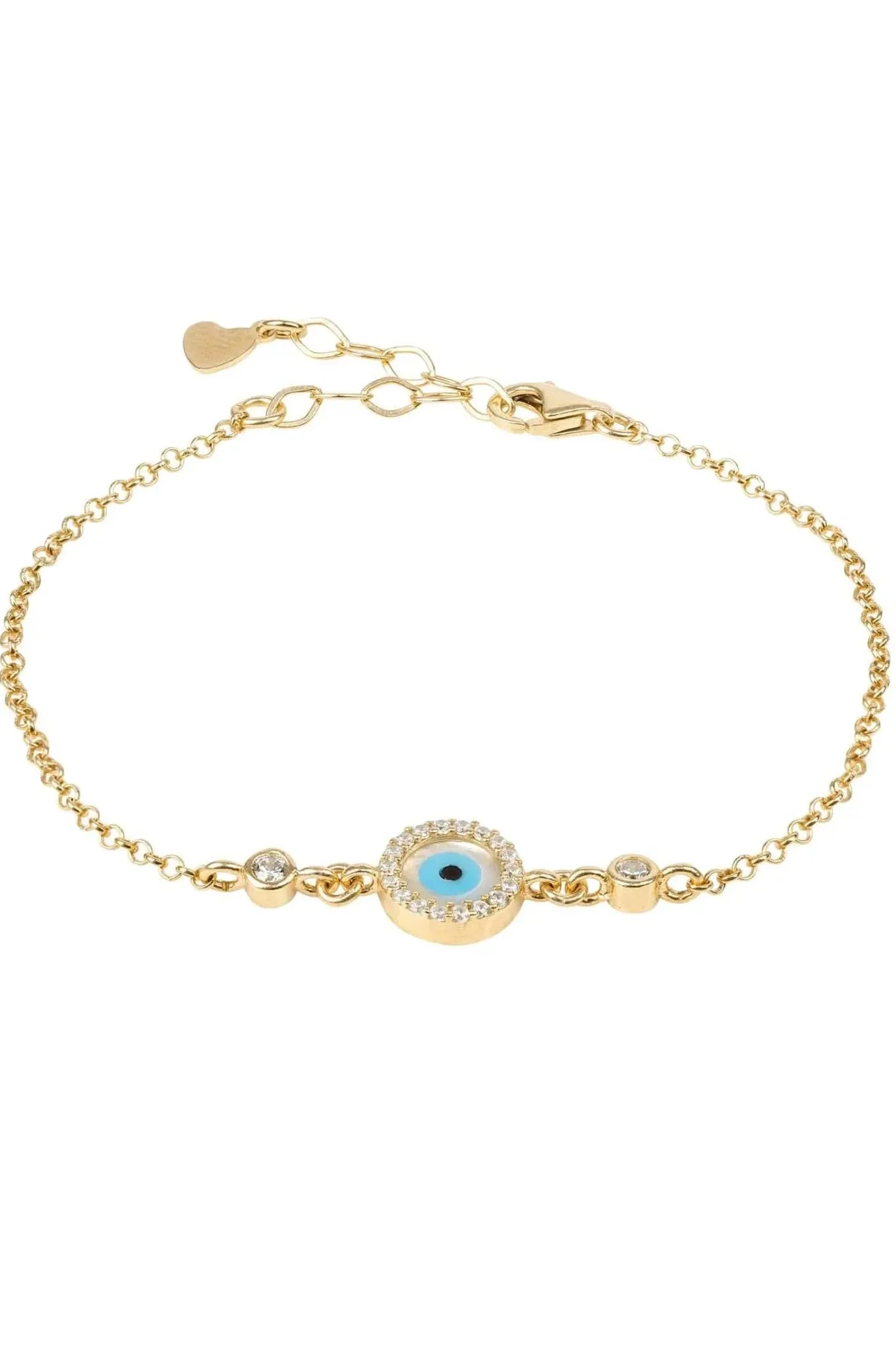 Evil Eye Round Mother Of Pearl Gemstone Bracelet Gold - LATELITA Bracelets