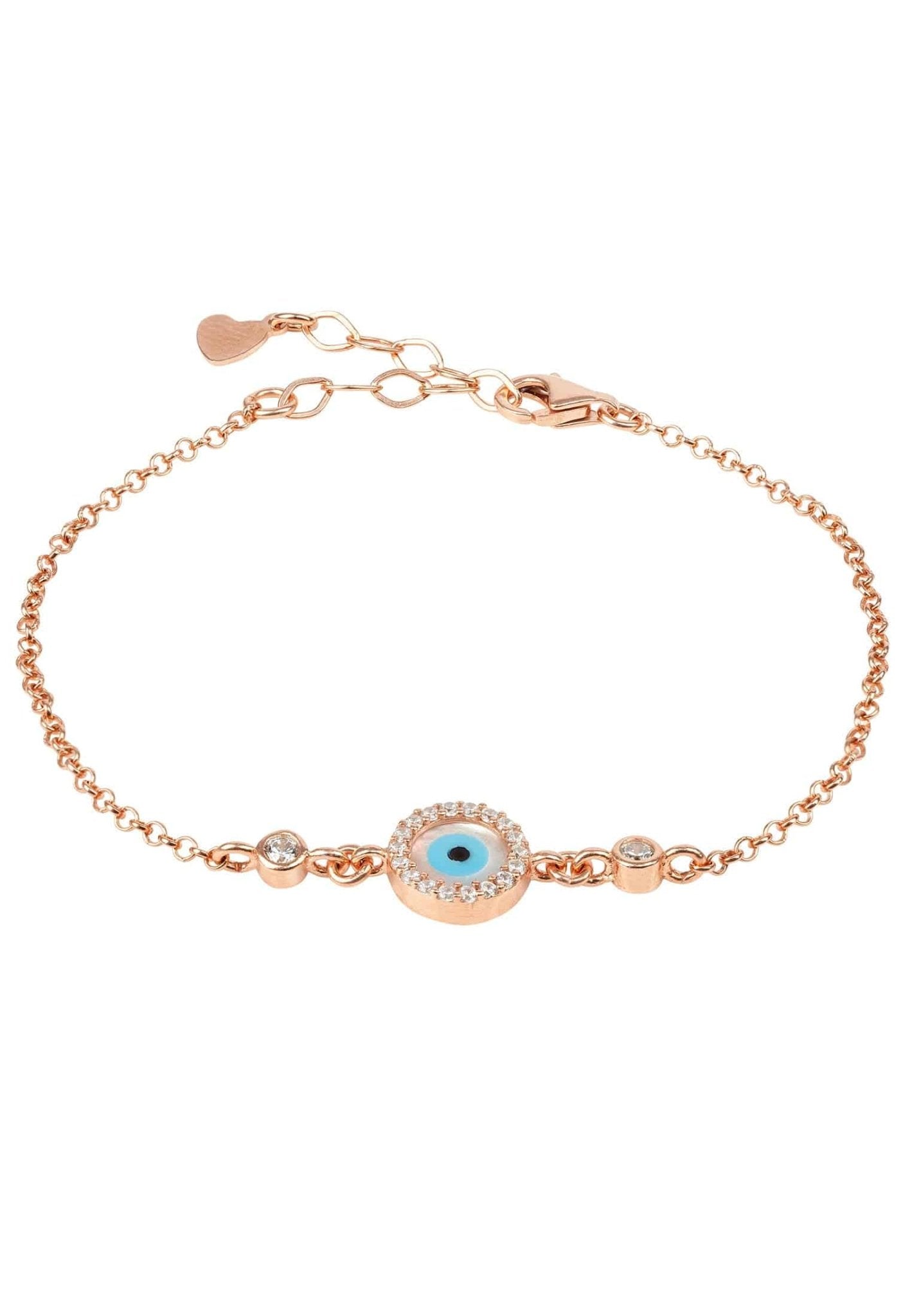 Evil Eye Round Mother Of Pearl Gemstone Bracelet Rosegold - LATELITA Bracelets
