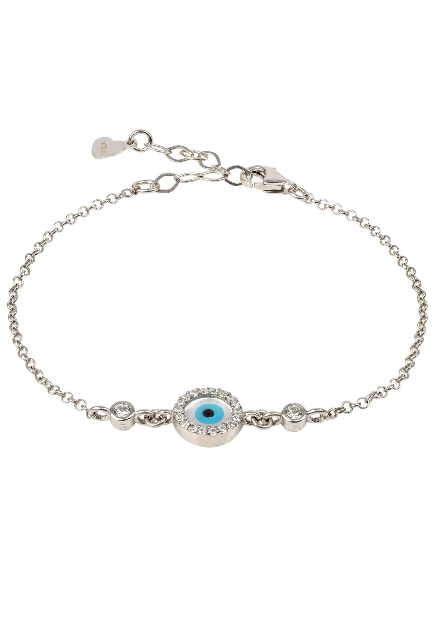 Evil Eye Round Mother Of Pearl Gemstone Bracelet Silver - LATELITA Bracelets