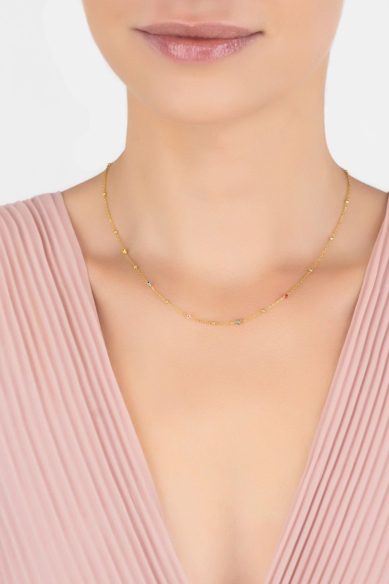 Evil Eyes Strand Enamel Necklace Gold - LATELITA Necklaces