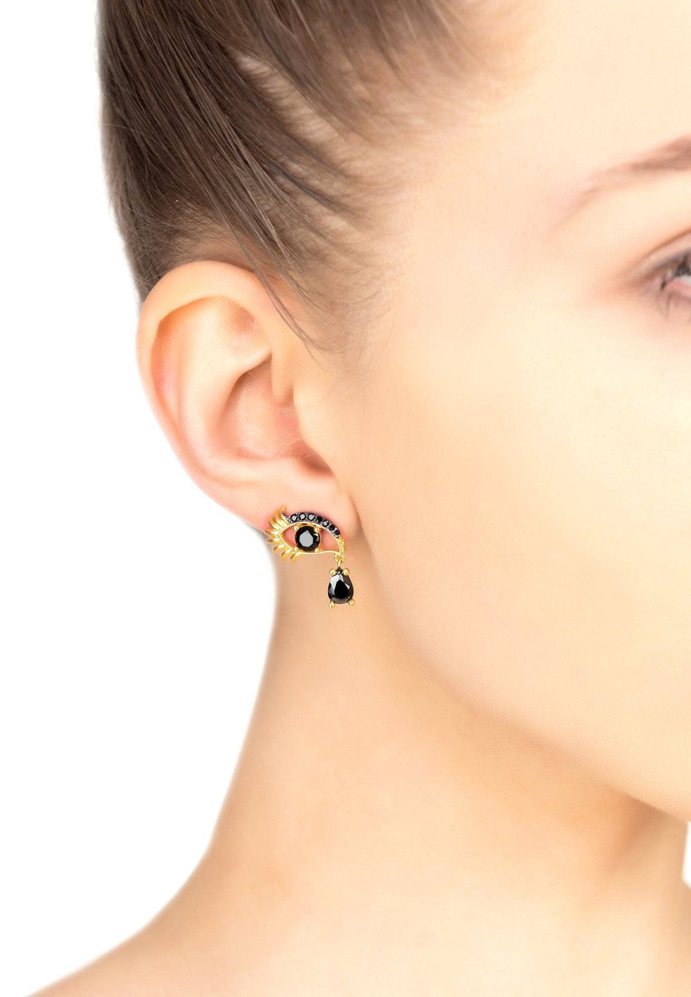 Eye Of Horus Earrings Black Silver Oxidised - LATELITA Earrings