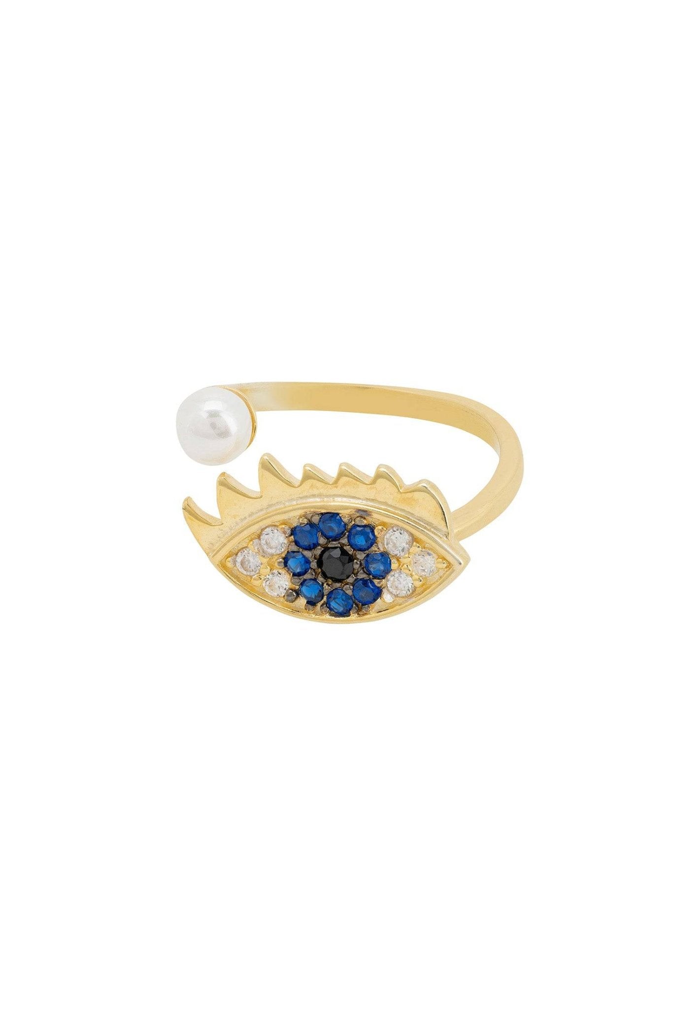 Eye Of Horus Pearl Adjustable Ring Gold - LATELITA Rings