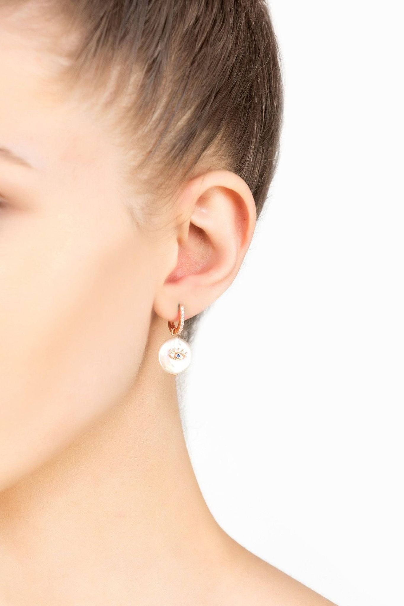 Eye With Pearl Earrings Rosegold - LATELITA Earrings