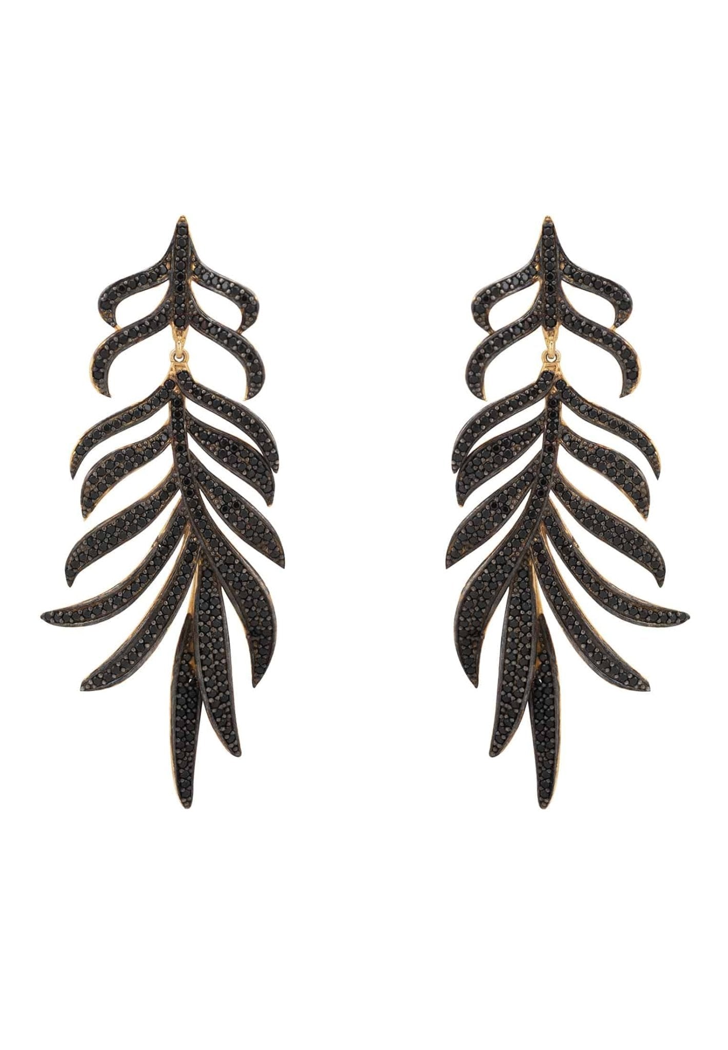 Feathered Leaf Statement Drop Earrings Gold Black - LATELITA Earrings