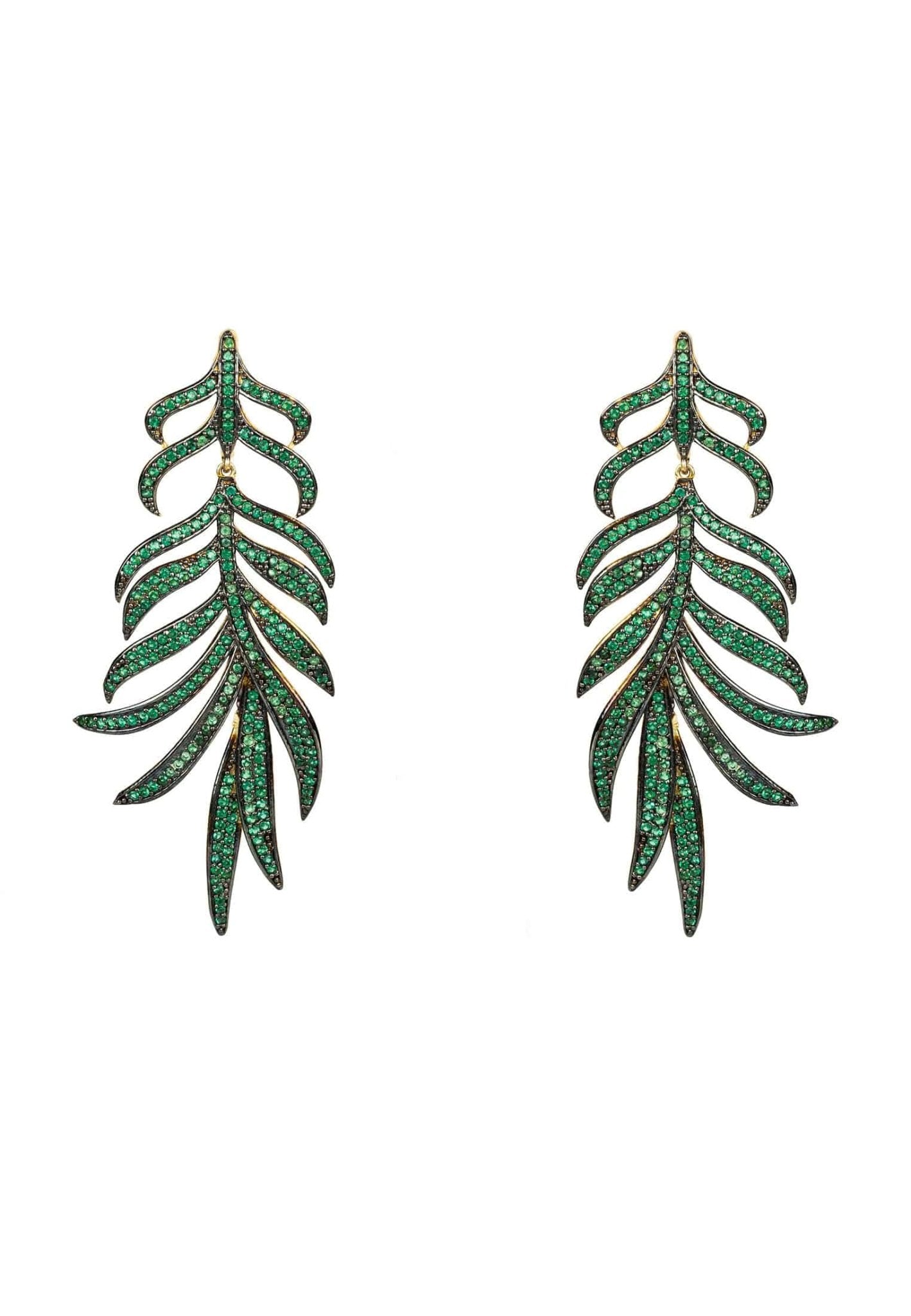 Feathered Leaf Statement Drop Earrings Green Cz - LATELITA Earrings