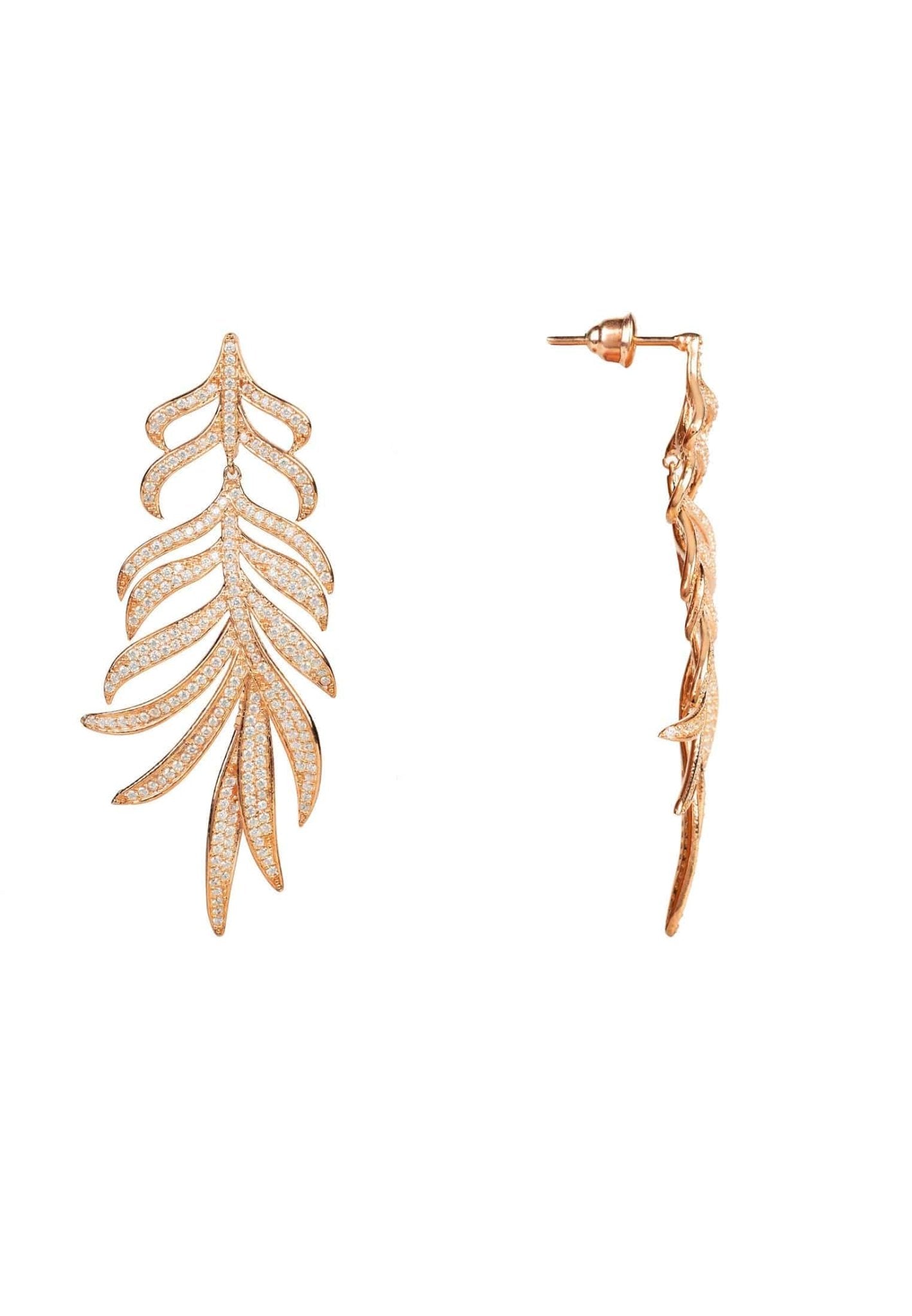 Feathered Leaf Statement Drop Earrings Rosegold - LATELITA Earrings