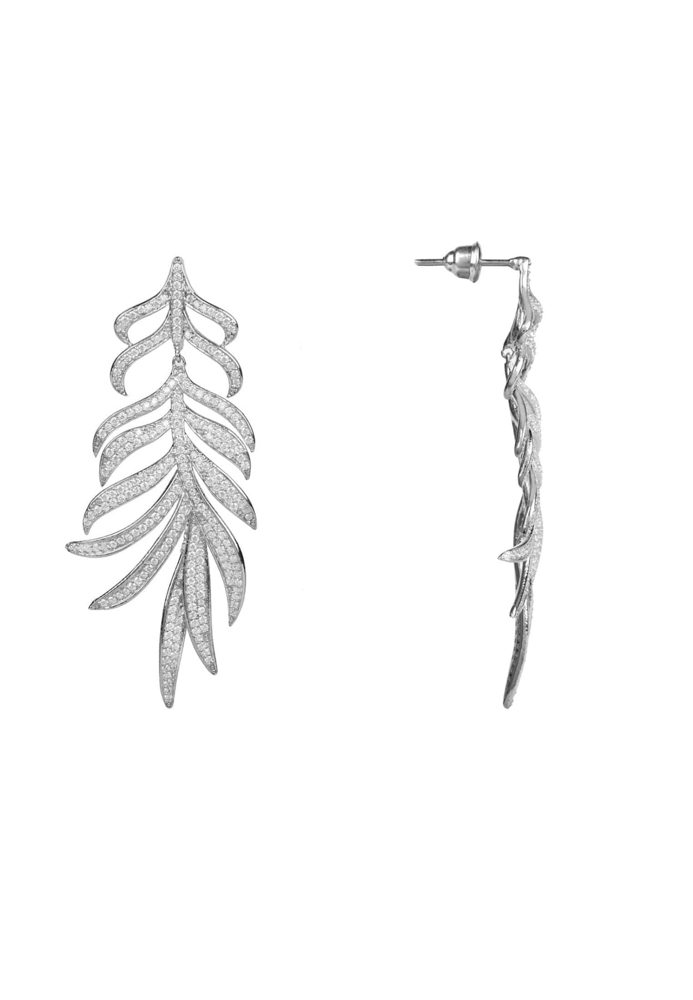 Feathered Leaf Statement Drop Earrings Silver - LATELITA Earrings