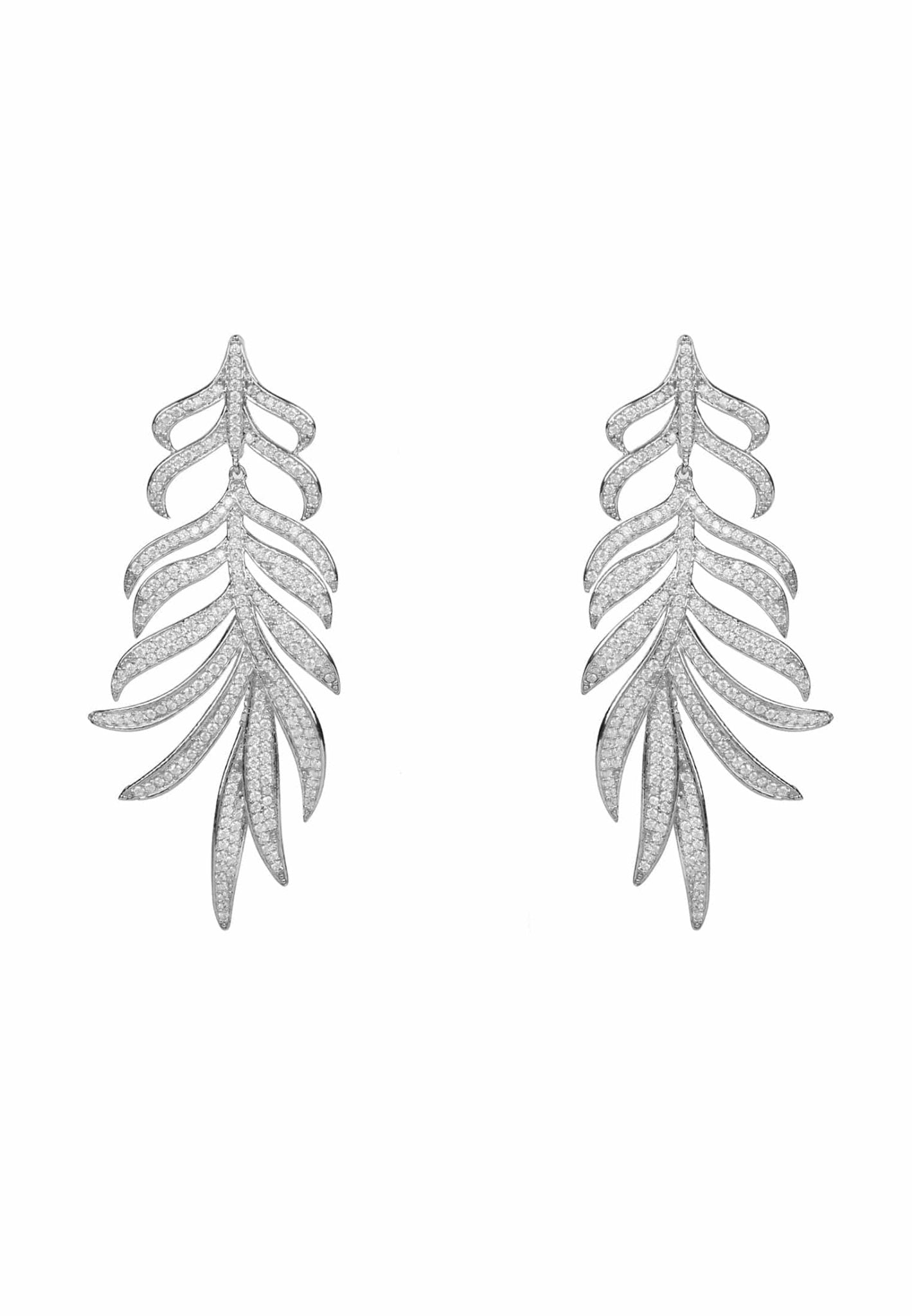Feathered Leaf Statement Drop Earrings Silver - LATELITA Earrings