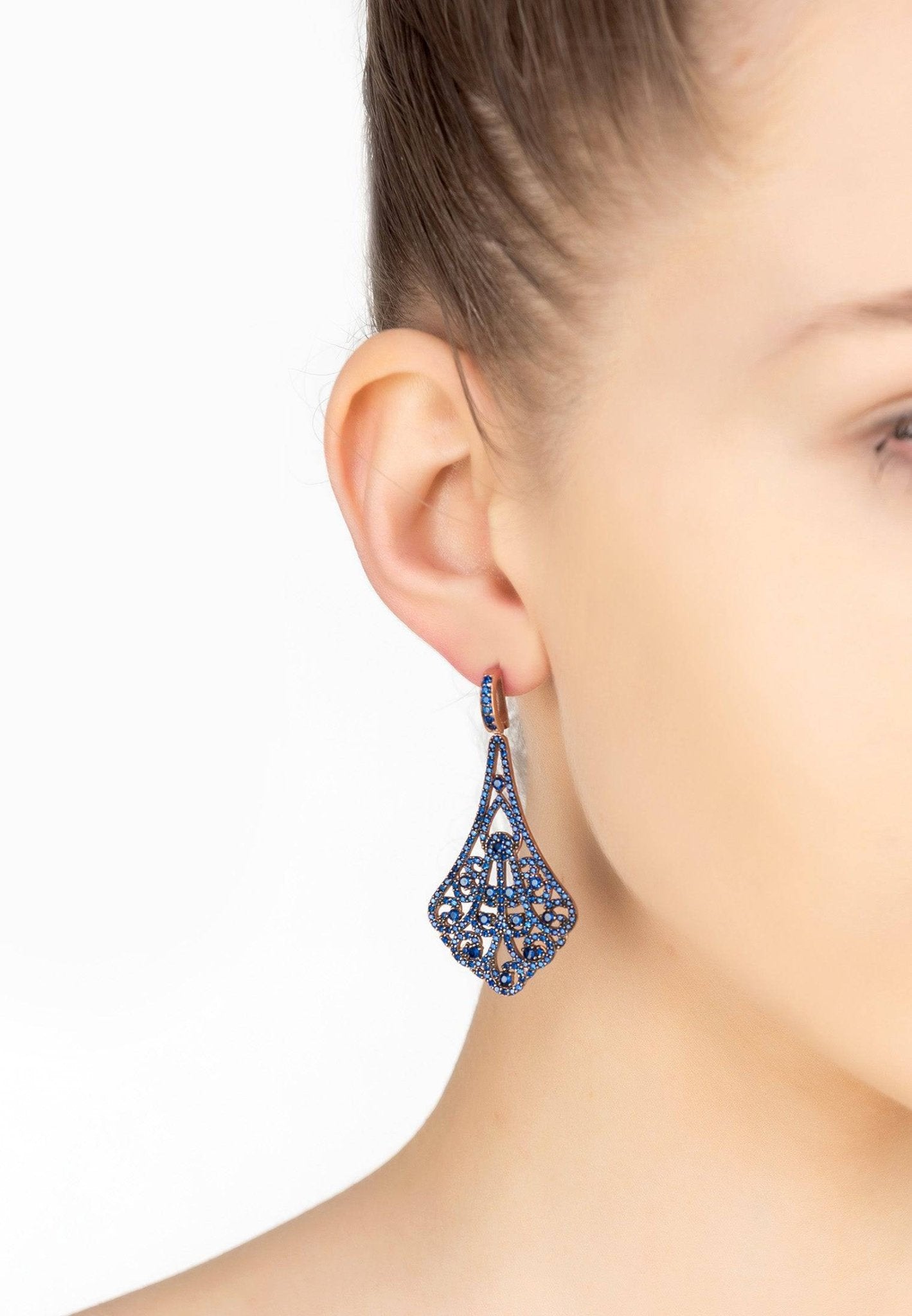 Featherington Drop Earrings Sapphire Blue Gold - LATELITA Earrings