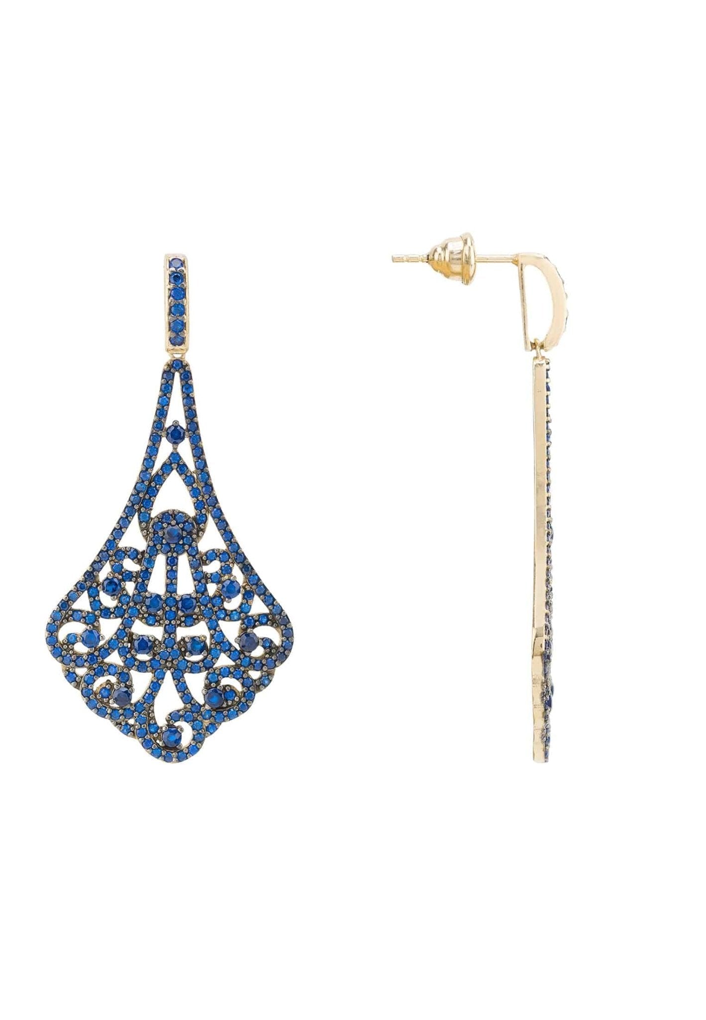 Featherington Drop Earrings Sapphire Blue Gold - LATELITA Earrings