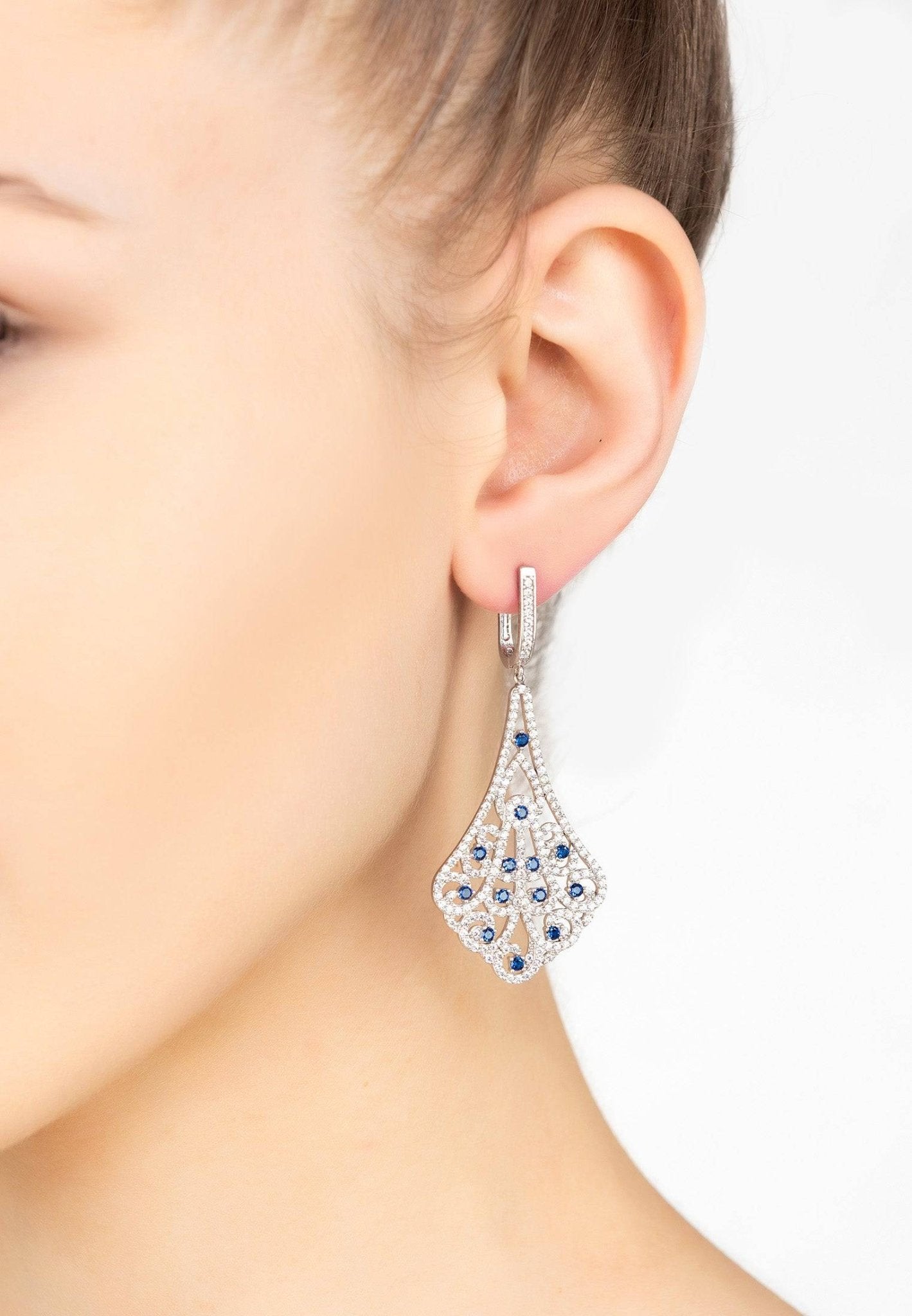 Featherington Drop Earrings Sapphire Blue Silver - LATELITA Earrings