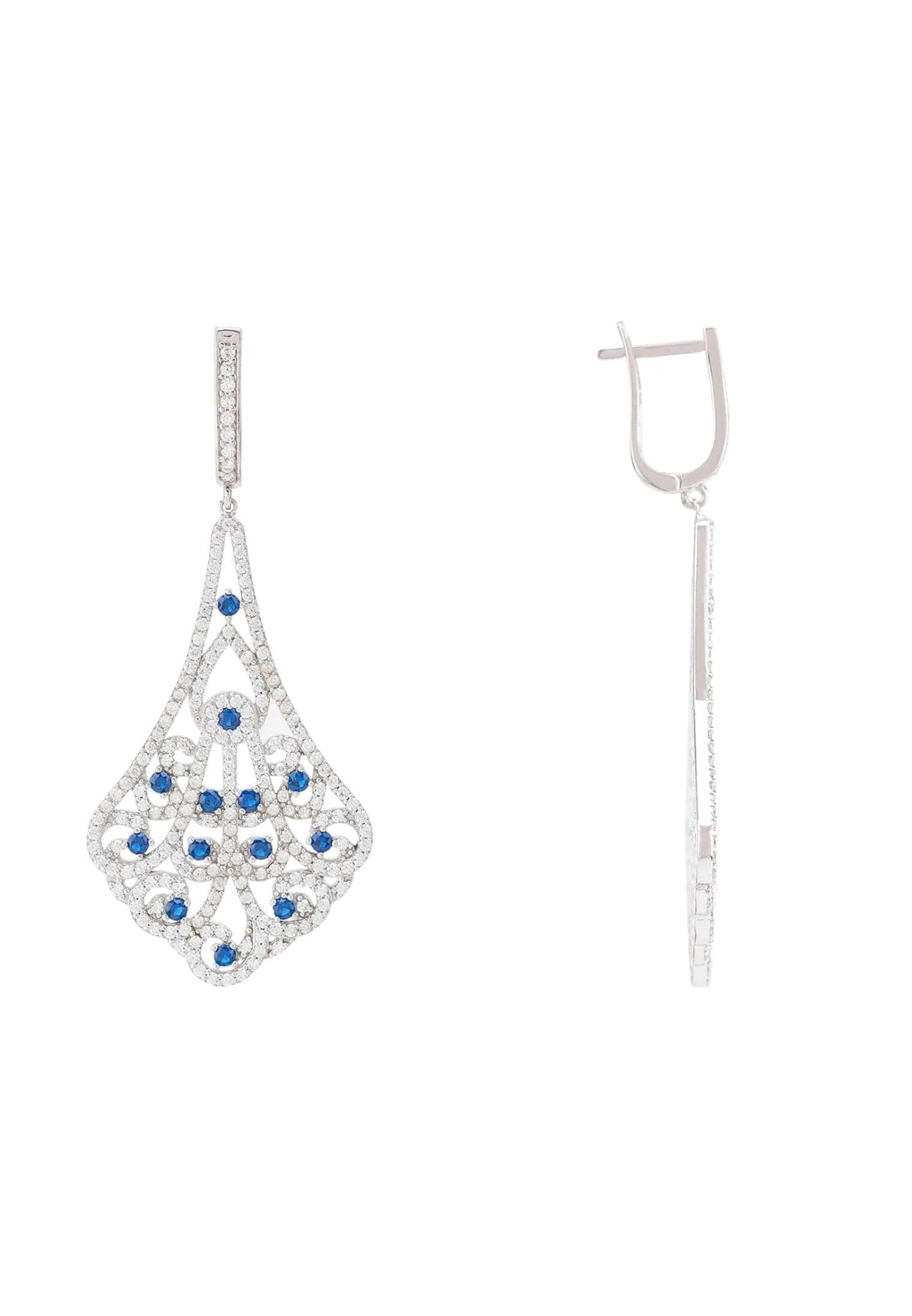 Featherington Drop Earrings Sapphire Blue Silver - LATELITA Earrings