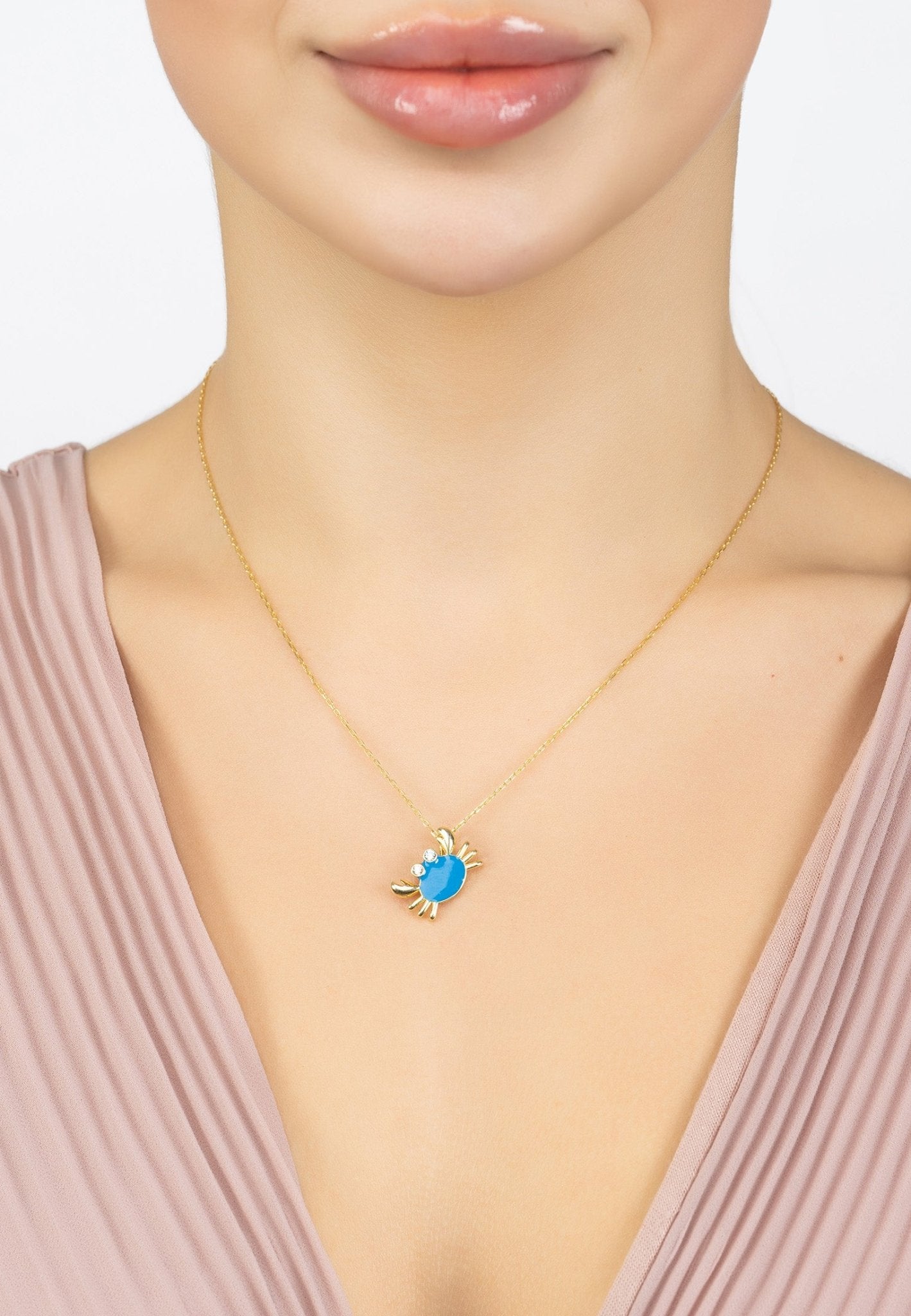 Feeling Crabby Turquoise Enamel Necklace Gold - LATELITA Necklaces