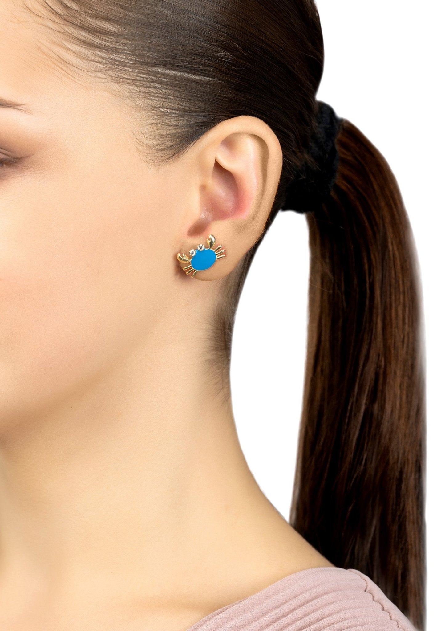 Feeling Crabby Turquoise Enamel Stud Earrings Gold - LATELITA Earrings