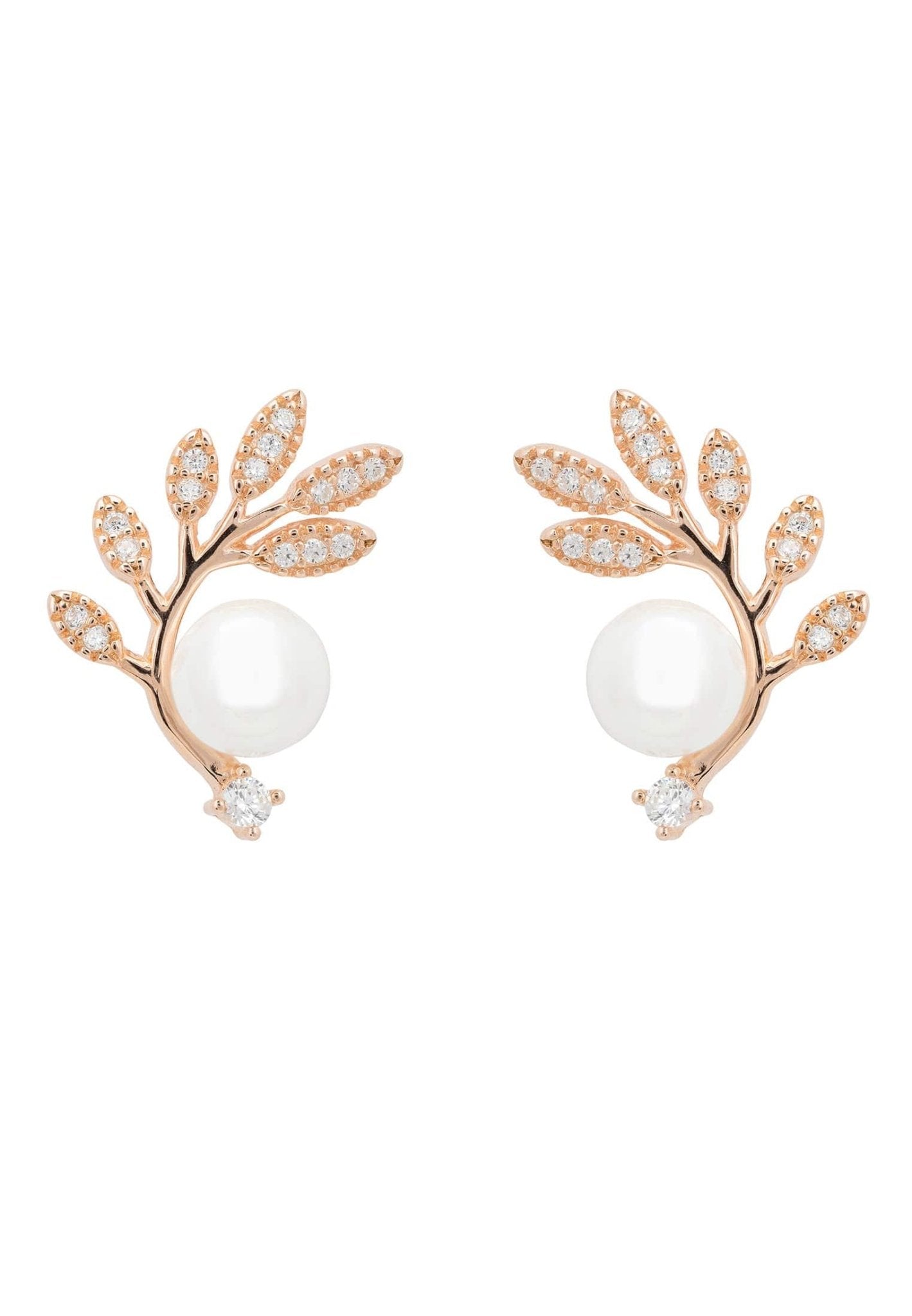 Fern Leaf & Pearl Earrings Rosegold - LATELITA Earrings