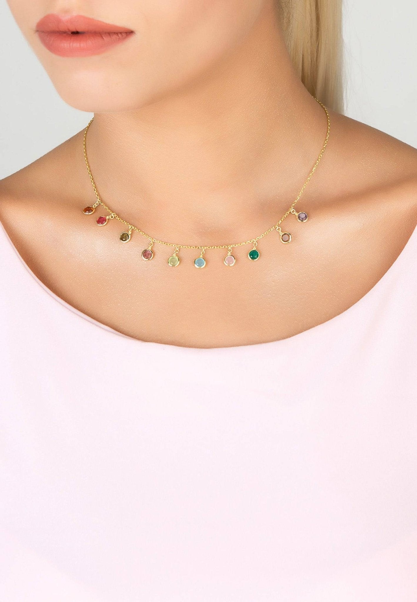 Florence Multi Coloured Gemstone Necklace Gold - LATELITA Necklaces