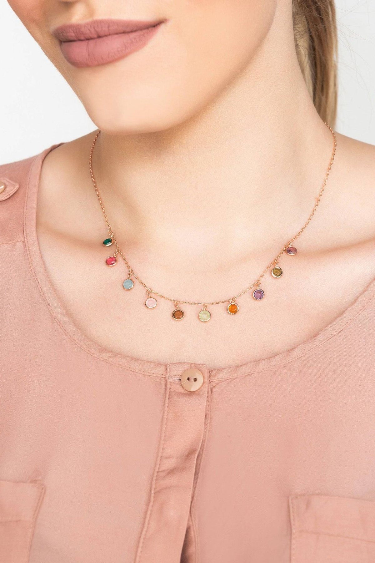 Florence Multi Coloured Gemstone Necklace Rosegold - LATELITA Necklaces