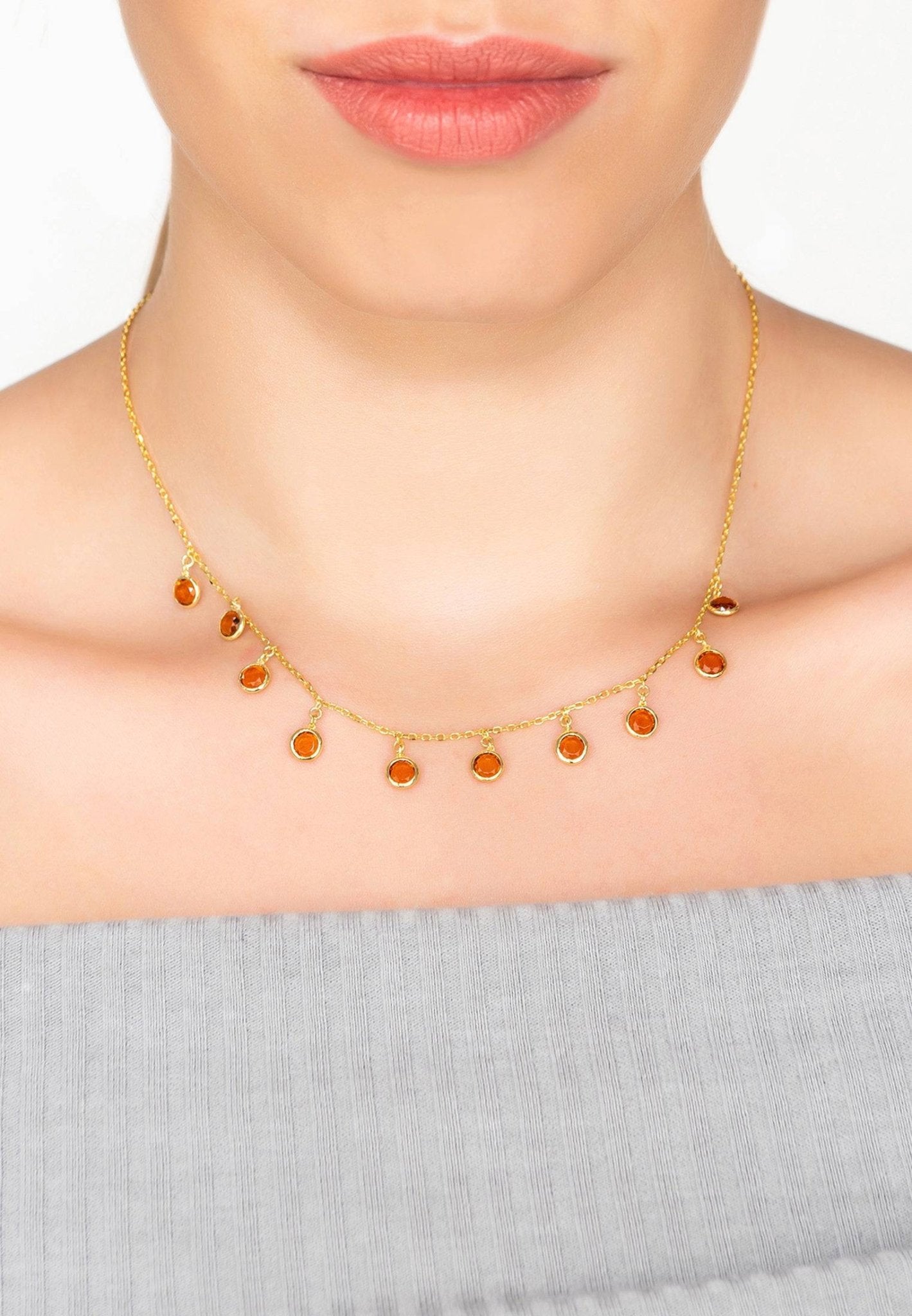 Florence Round Gemstone Necklace Gold Citrine - LATELITA Necklaces