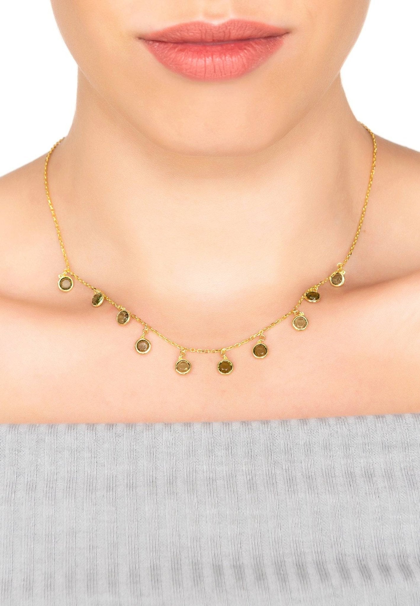 Florence Round Gemstone Necklace Gold Peridot - LATELITA Necklaces
