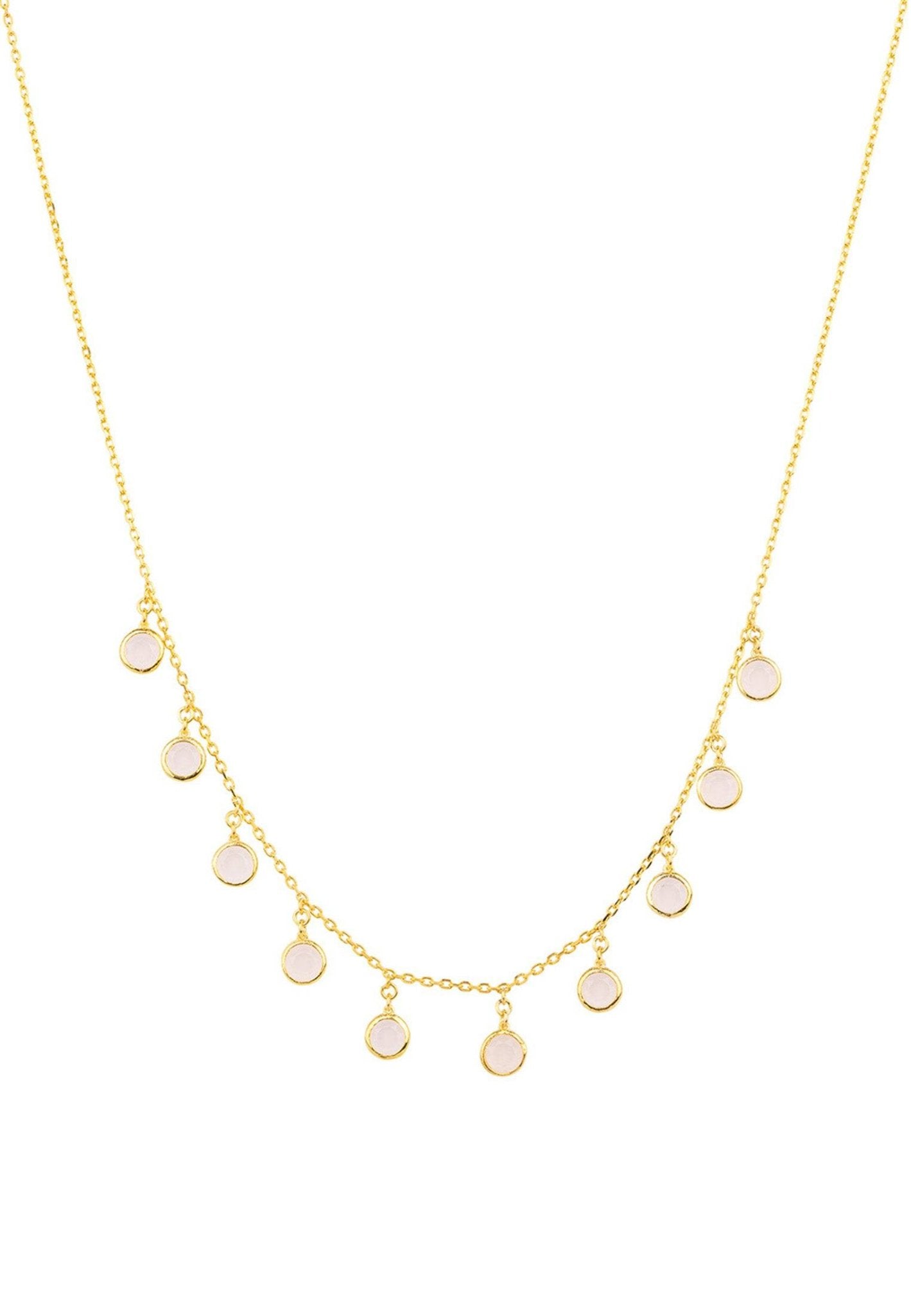 Florence Round Gemstone Necklace Gold Rose Quartz - LATELITA Necklaces