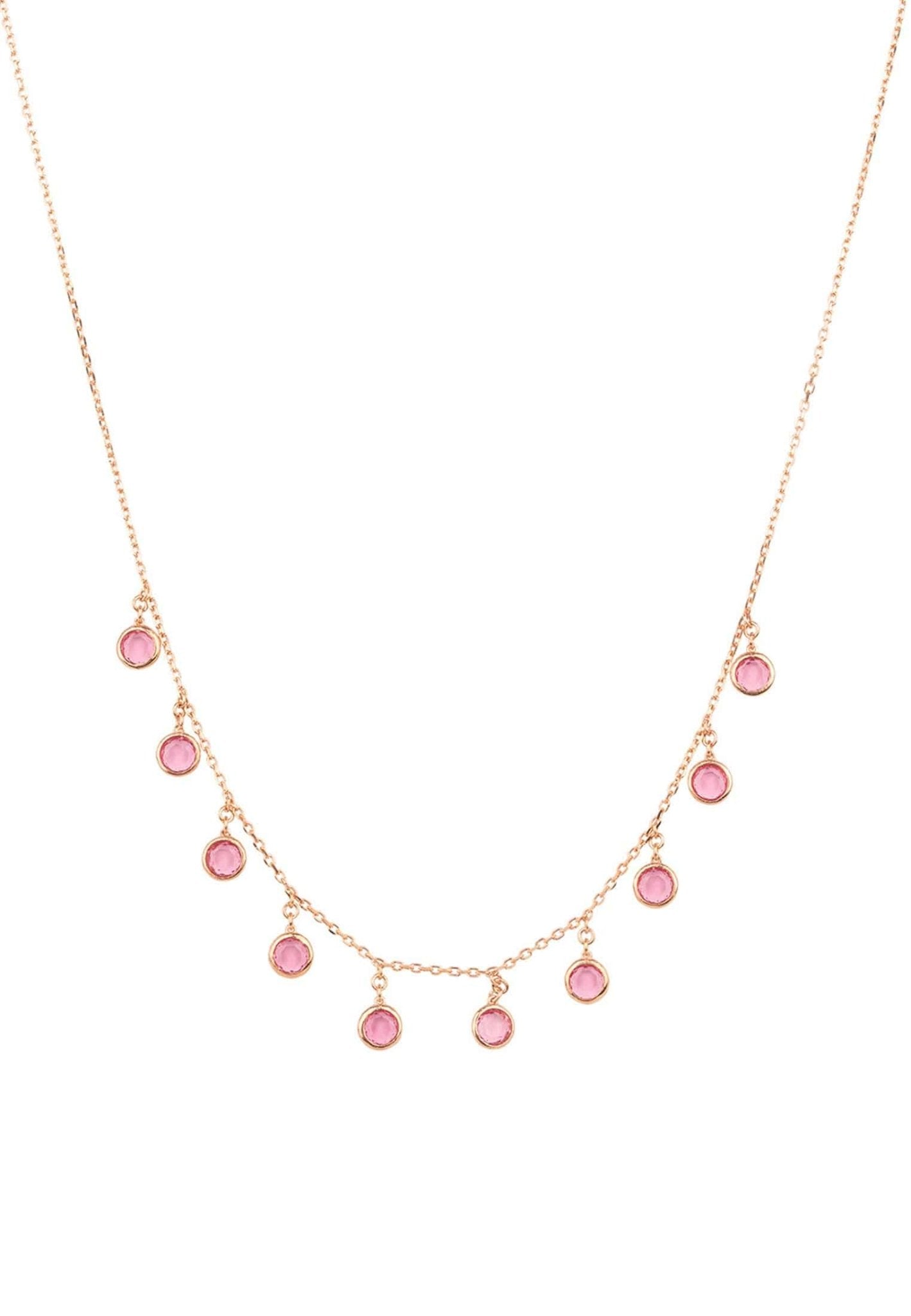 Florence Round Gemstone Necklace Rosegold Pink Tourmaline - LATELITA Necklaces