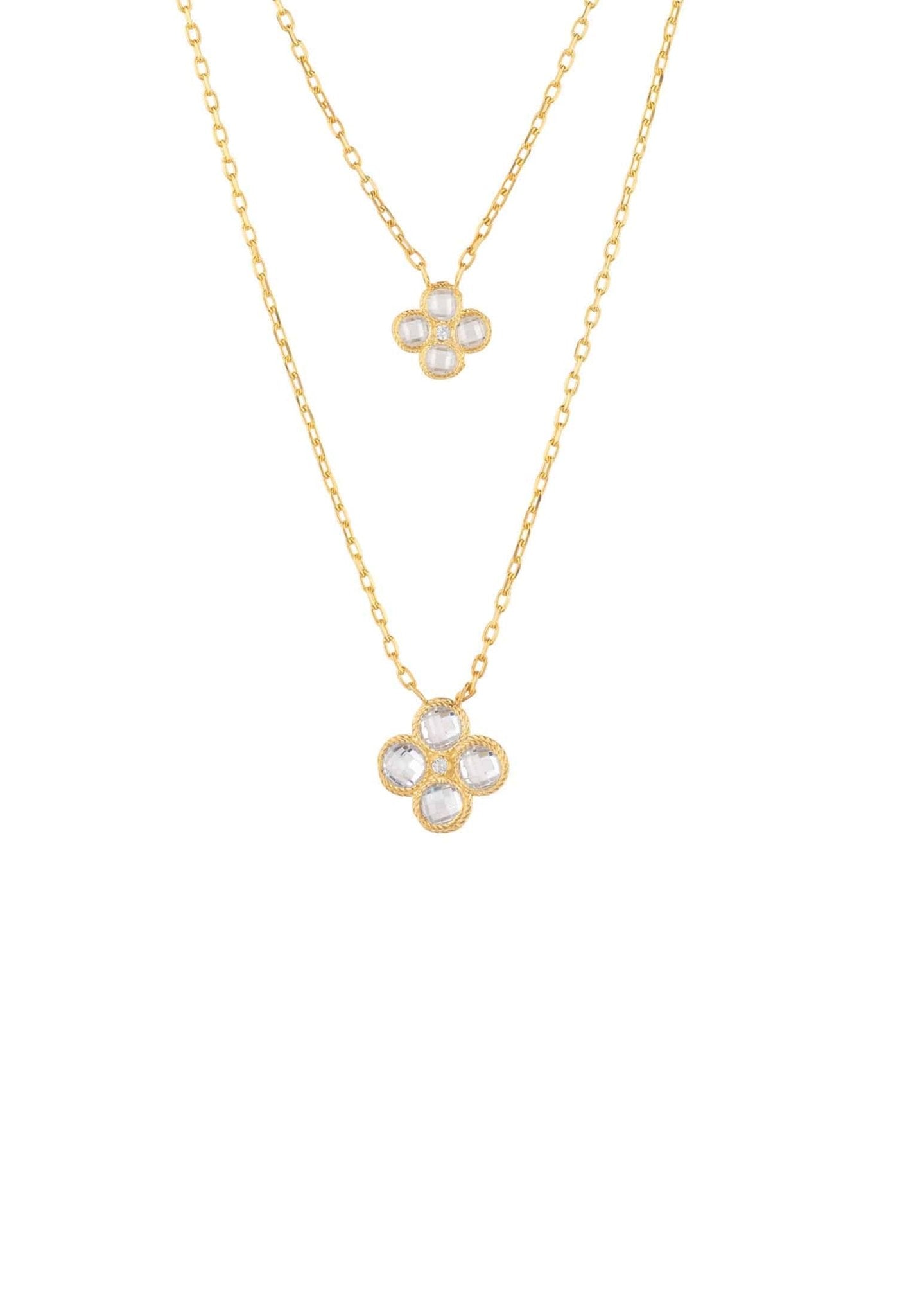 Flower Clover Double Layered Pendant Necklace Gold - LATELITA Necklaces