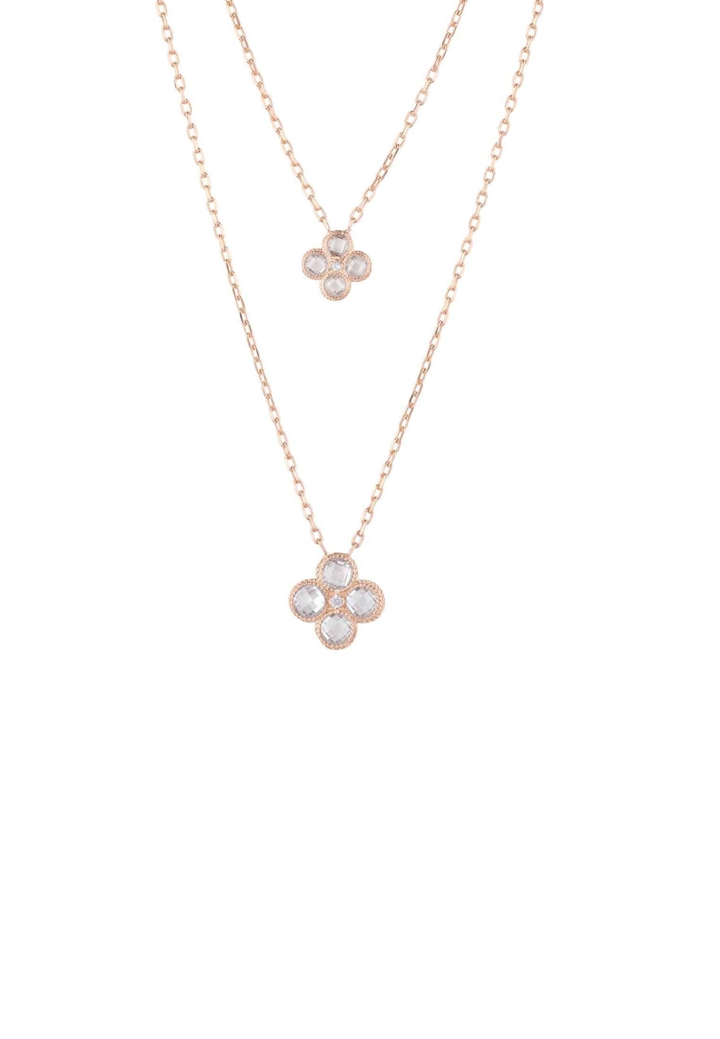 Flower Clover Double Layered Pendant Necklace Rosegold - LATELITA Necklaces