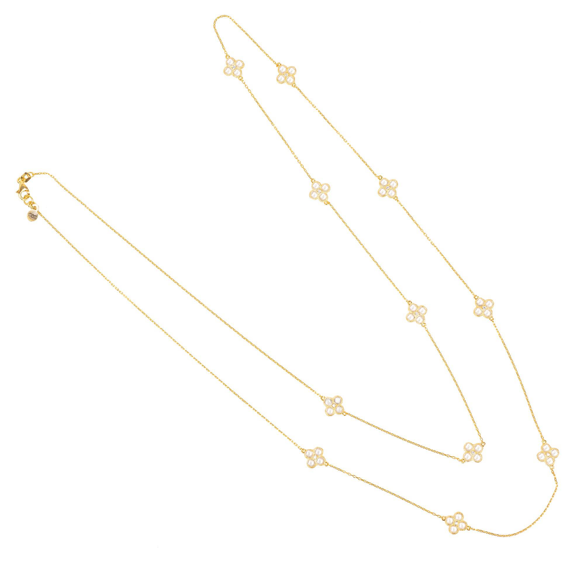Flower Clover Long Chain White Quartz Necklace Gold - LATELITA Necklaces