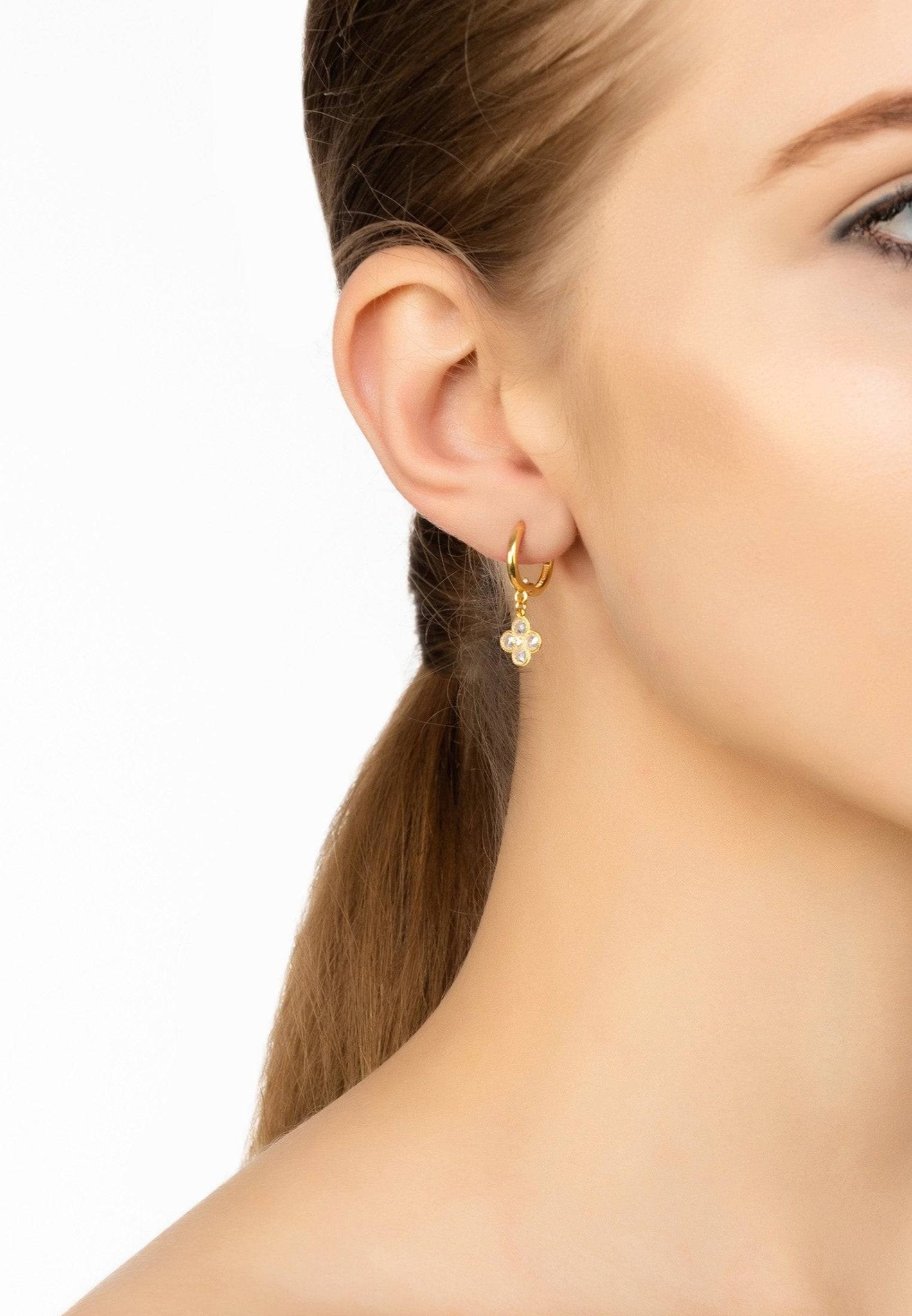 Flower Clover Small Drop Earrings Gold - LATELITA Earrings