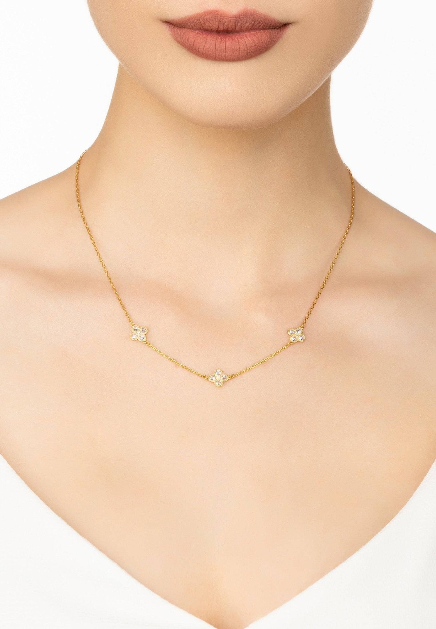 Flower Clover Triple Choker Necklace Gold - LATELITA Necklaces
