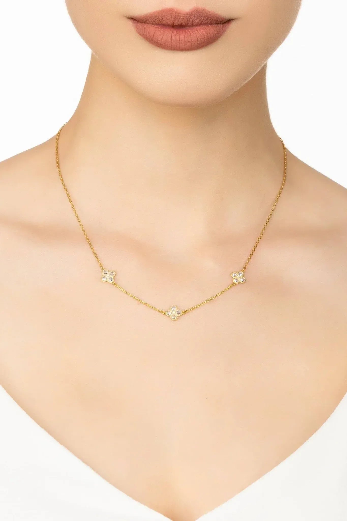 Flower Clover Triple Choker Necklace Gold - LATELITA Necklaces