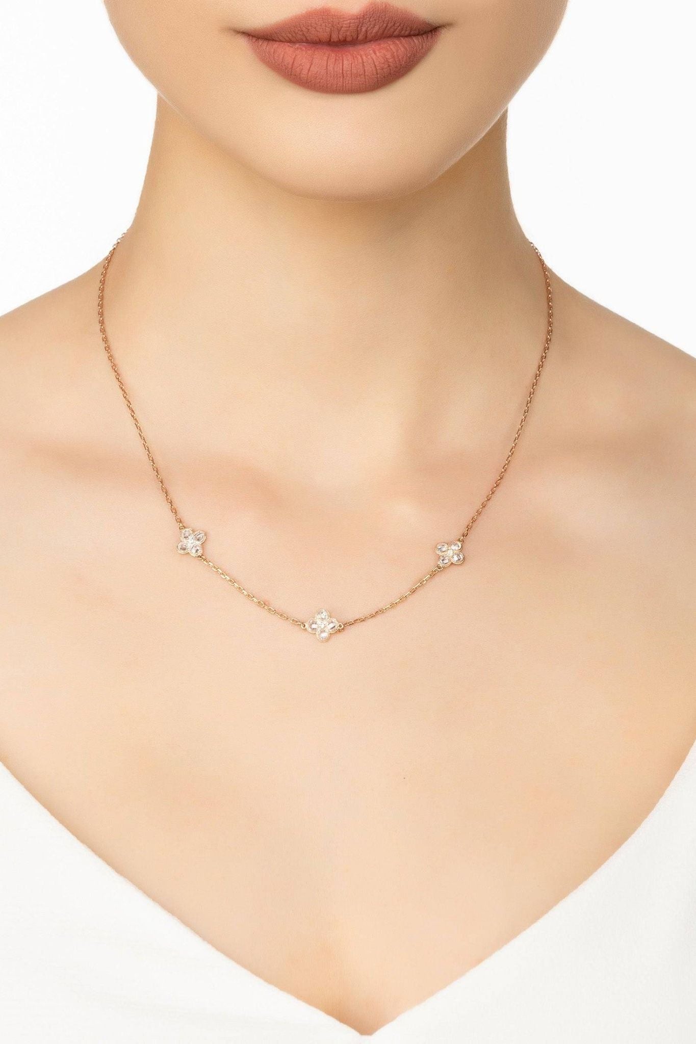 Flower Clover Triple Choker Necklace Rosegold - LATELITA Necklaces