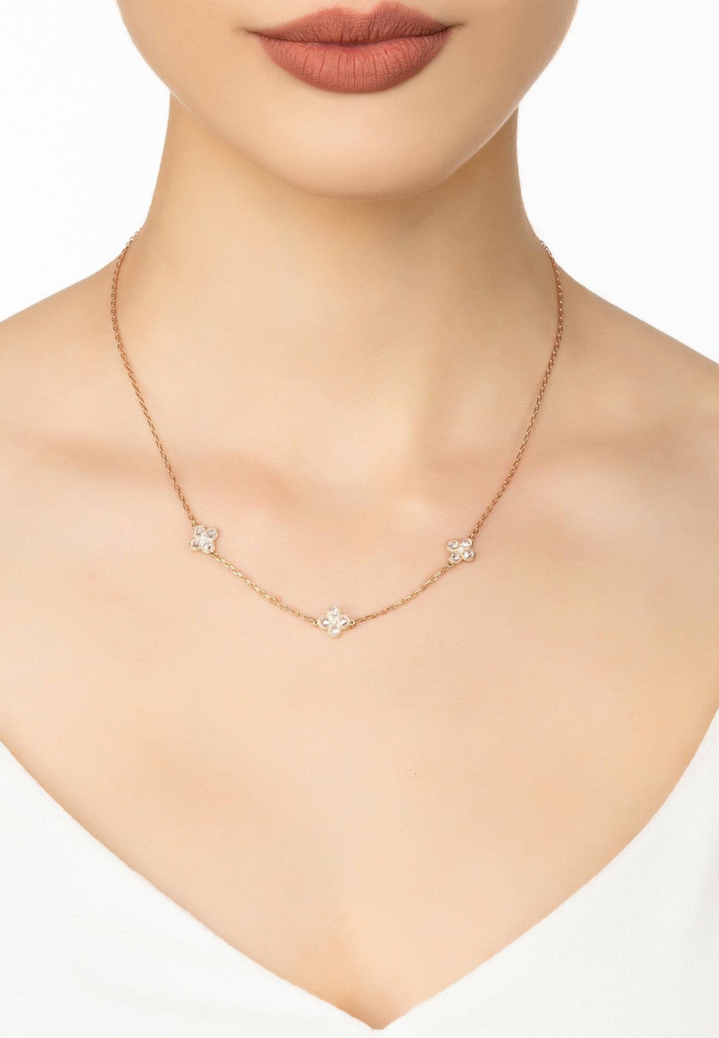 Flower Clover Triple Choker Necklace Rosegold - LATELITA Necklaces
