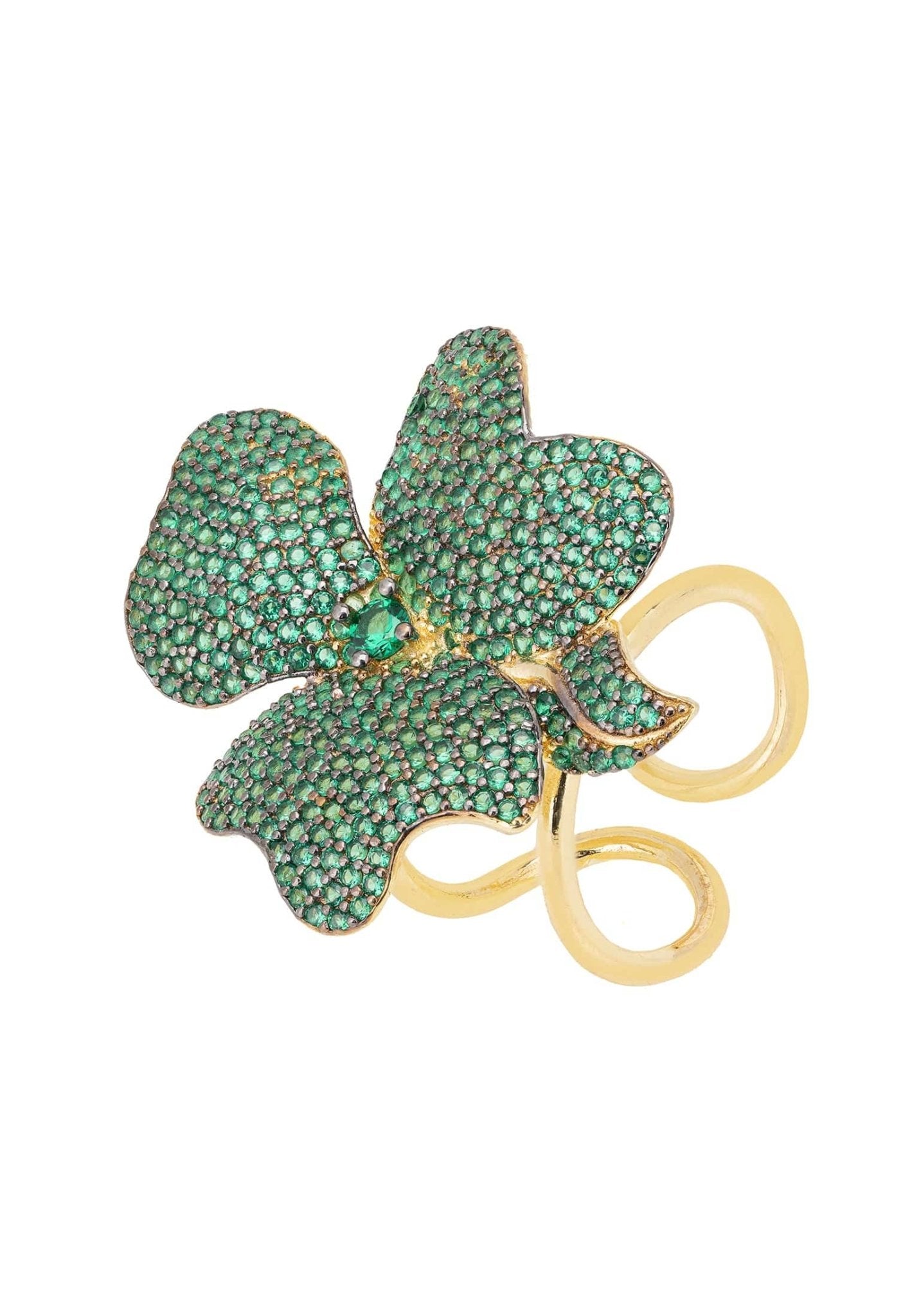 Flower Cocktail Ring Gold Emerald Green - LATELITA Rings