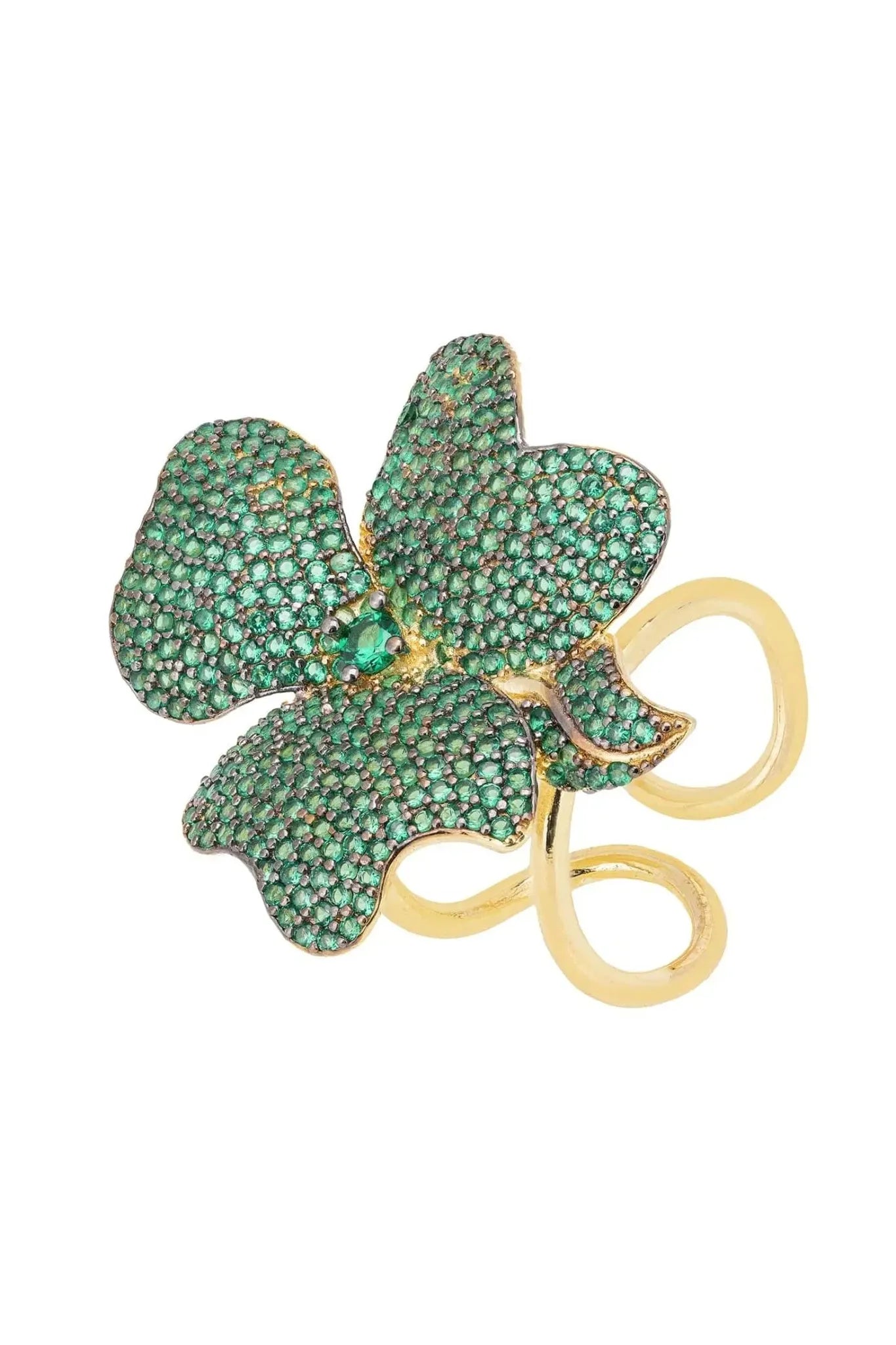 Flower Cocktail Ring Gold Emerald Green - LATELITA Rings