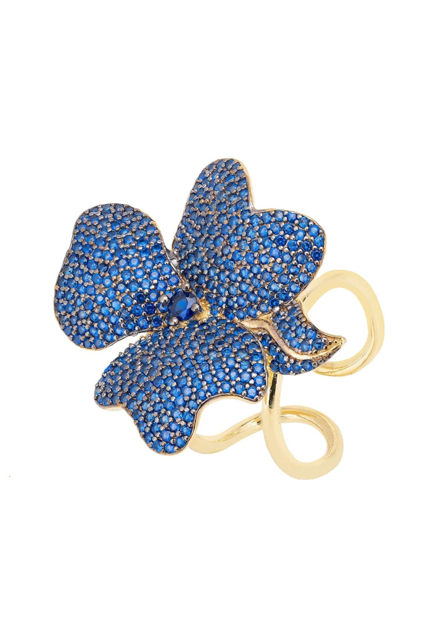 Flower Cocktail Ring Gold Sapphire Blue - LATELITA Rings