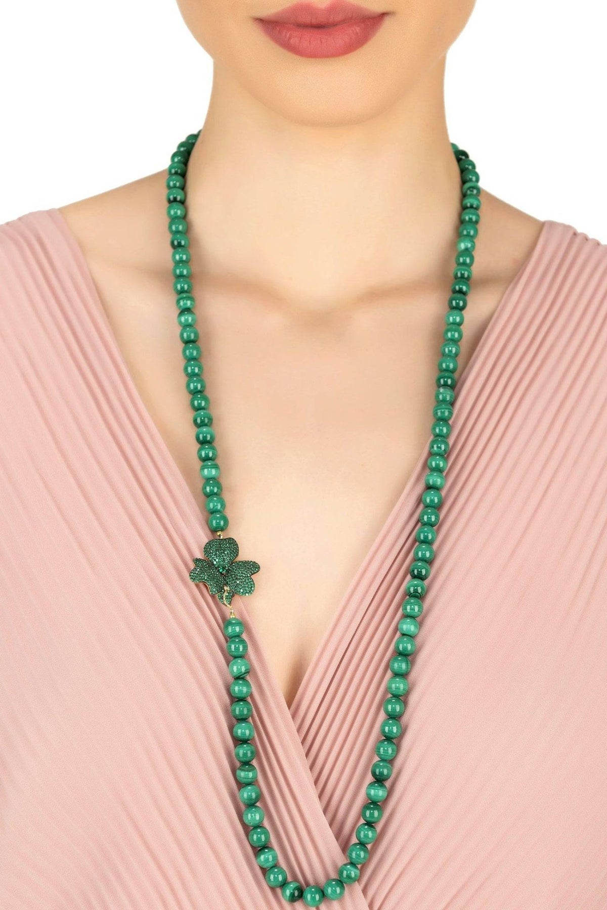 Flower Emerald Gemstone Long Necklace Gold - LATELITA Necklaces