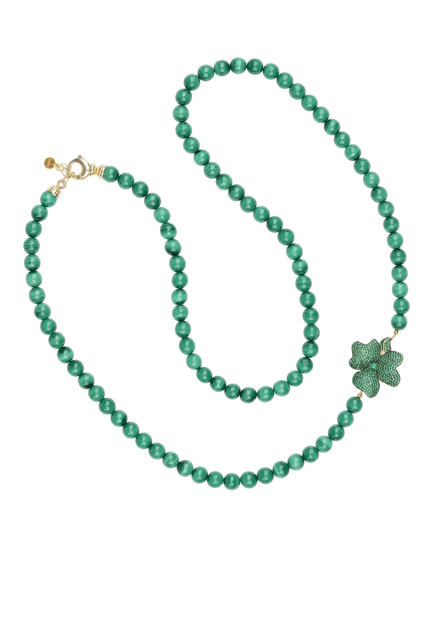 Flower Emerald Gemstone Long Necklace Gold - LATELITA Necklaces