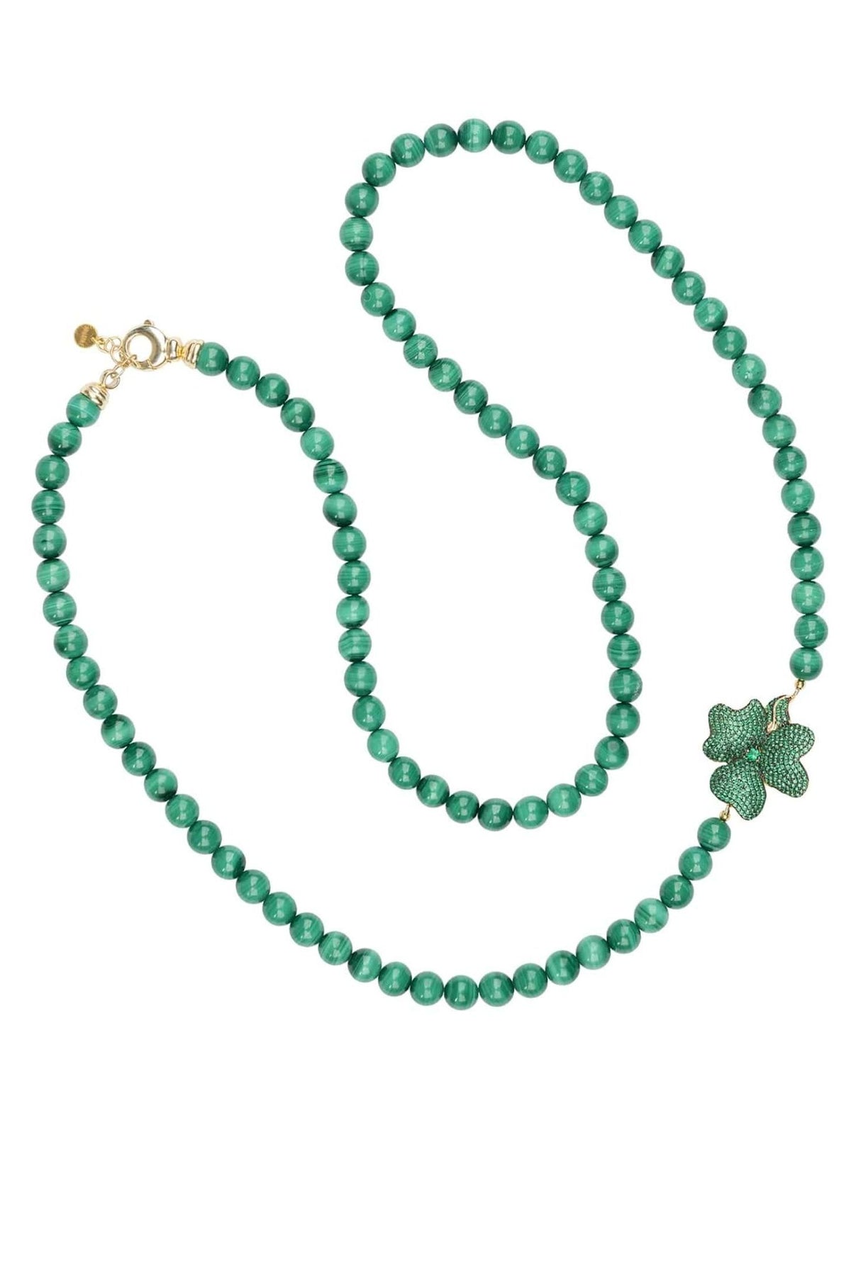 Flower Emerald Gemstone Long Necklace Gold - LATELITA Necklaces