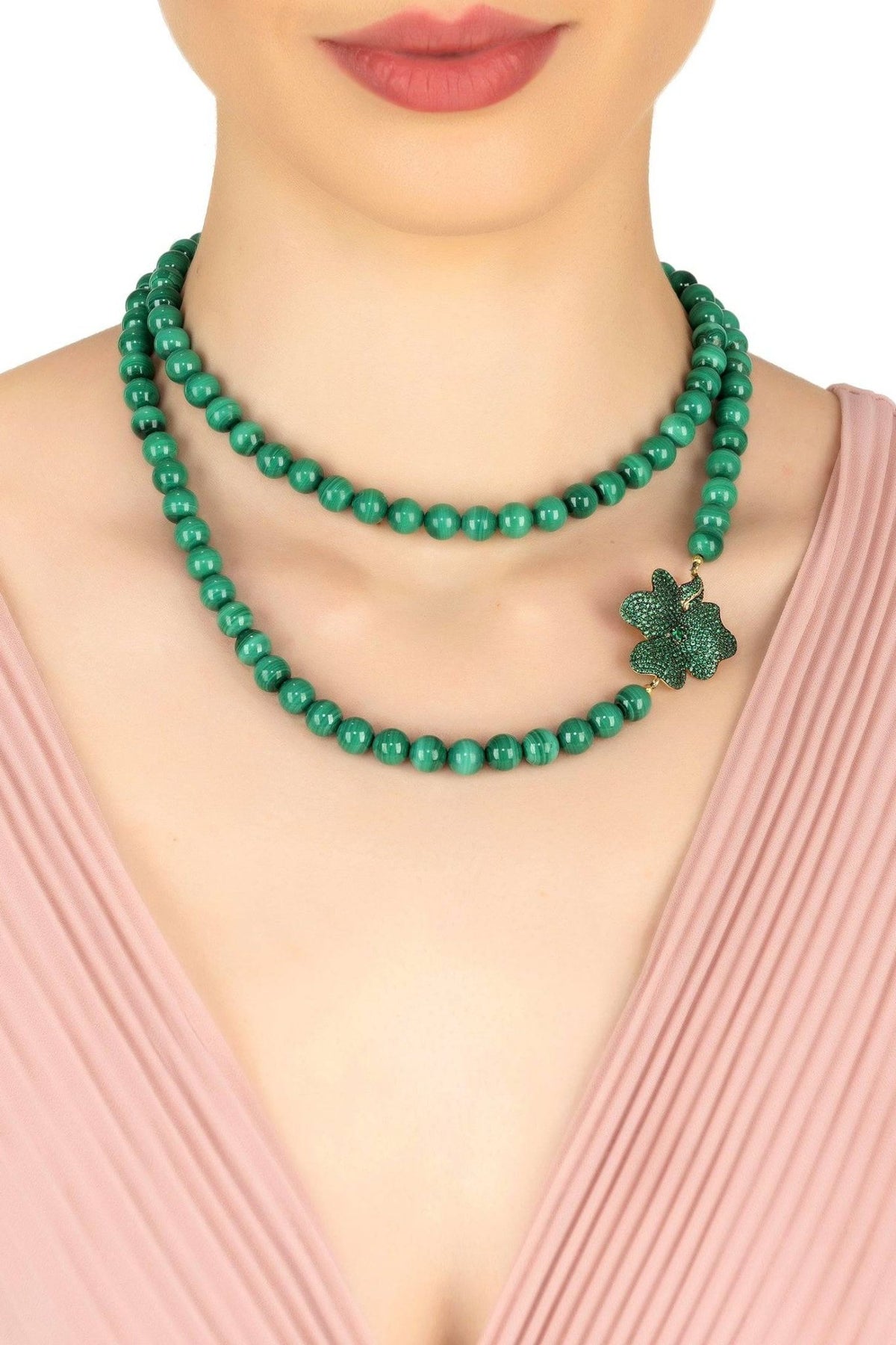 Flower Emerald Gemstone Long Necklace Gold - LATELITA Necklaces