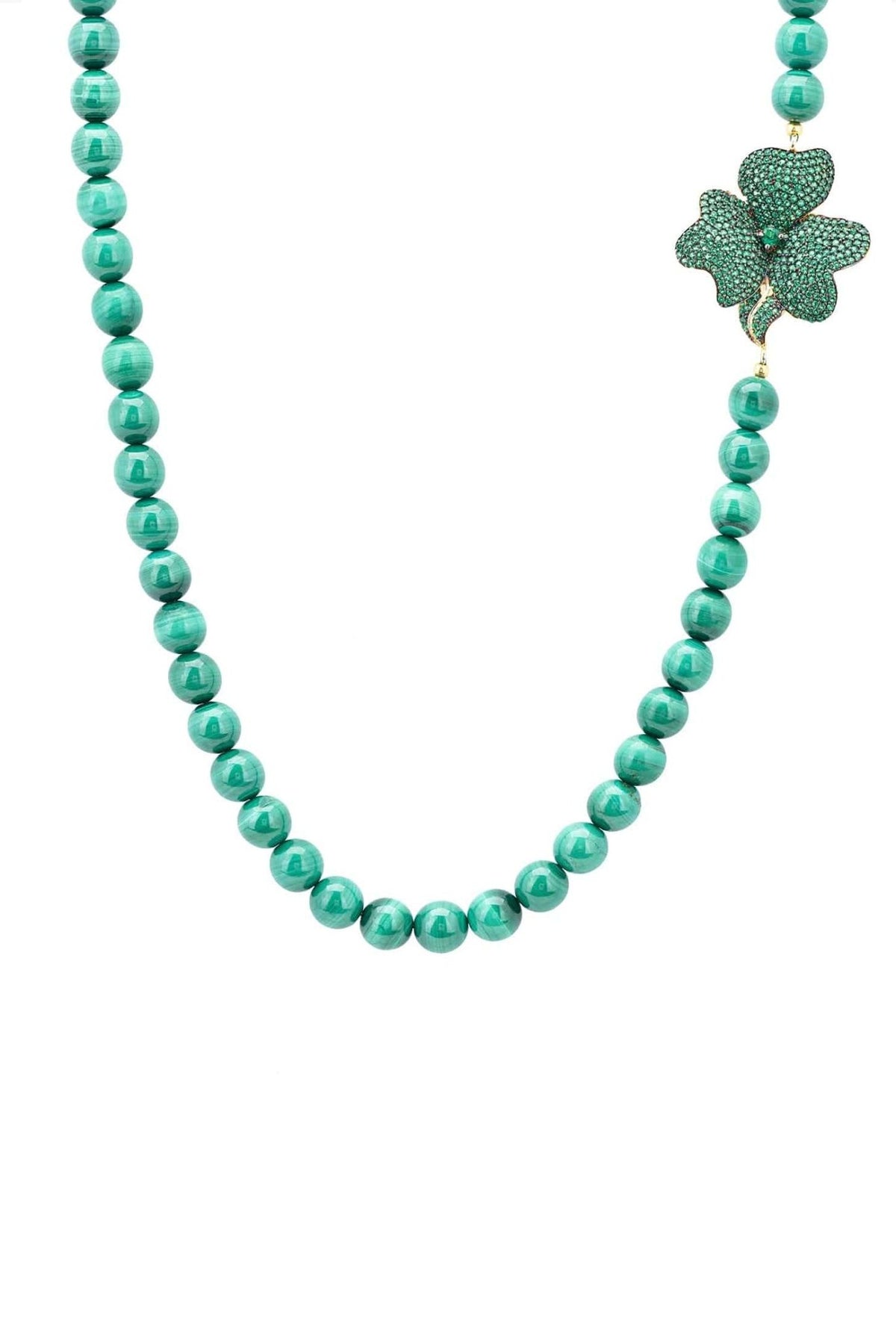 Flower Emerald Gemstone Long Necklace Gold - LATELITA Necklaces