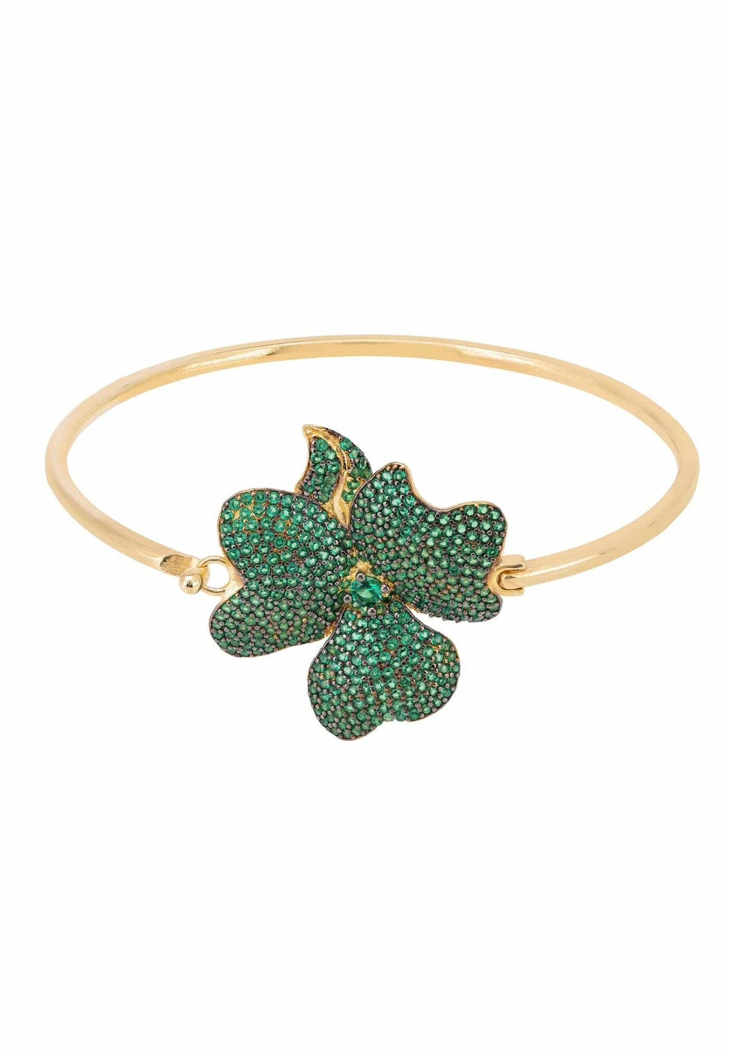 Flower Large Statement Cuff Bracelet Gold Emerald Green - LATELITA Bracelets