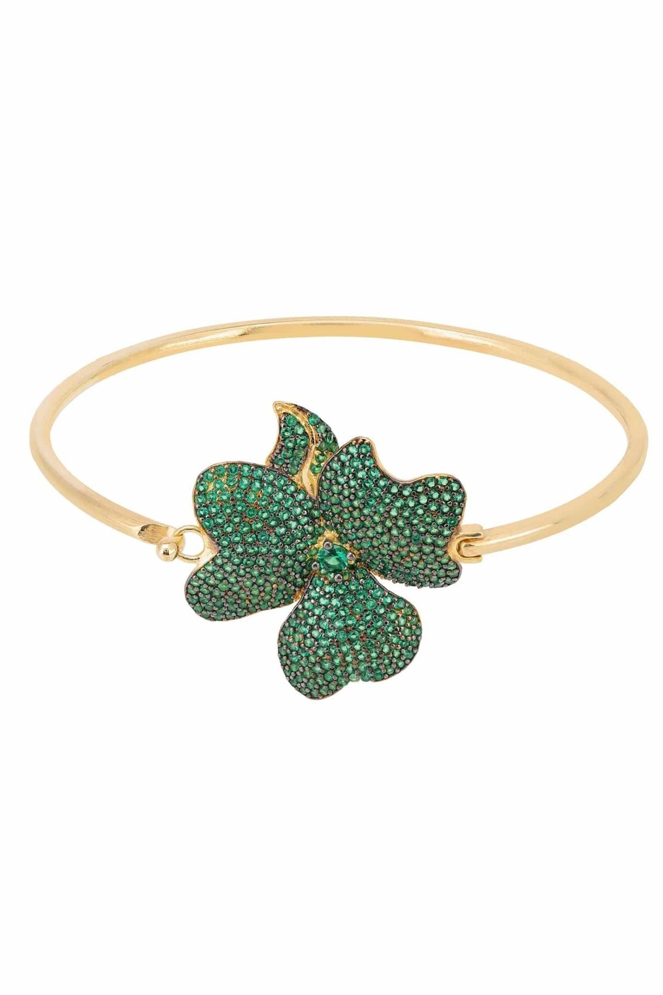 Flower Large Statement Cuff Bracelet Gold Emerald Green - LATELITA Bracelets