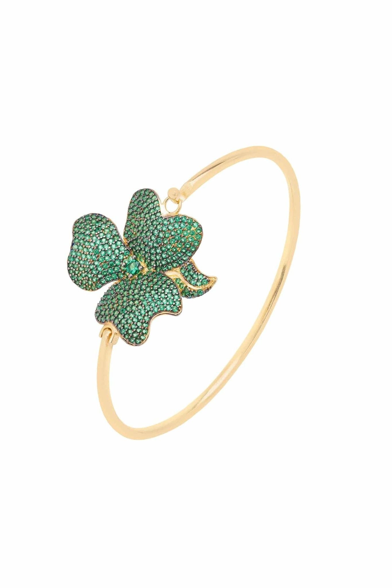 Flower Large Statement Cuff Bracelet Gold Emerald Green - LATELITA Bracelets