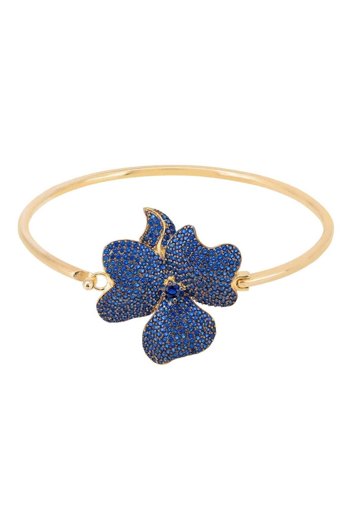 Flower Large Statement Cuff Bracelet Gold Sapphire Blue - LATELITA Bracelets