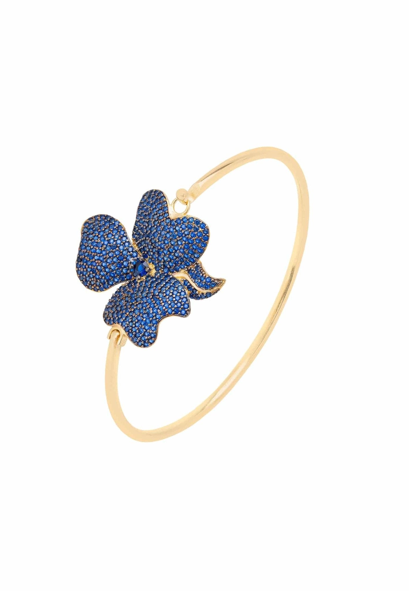 Flower Large Statement Cuff Bracelet Gold Sapphire Blue - LATELITA Bracelets