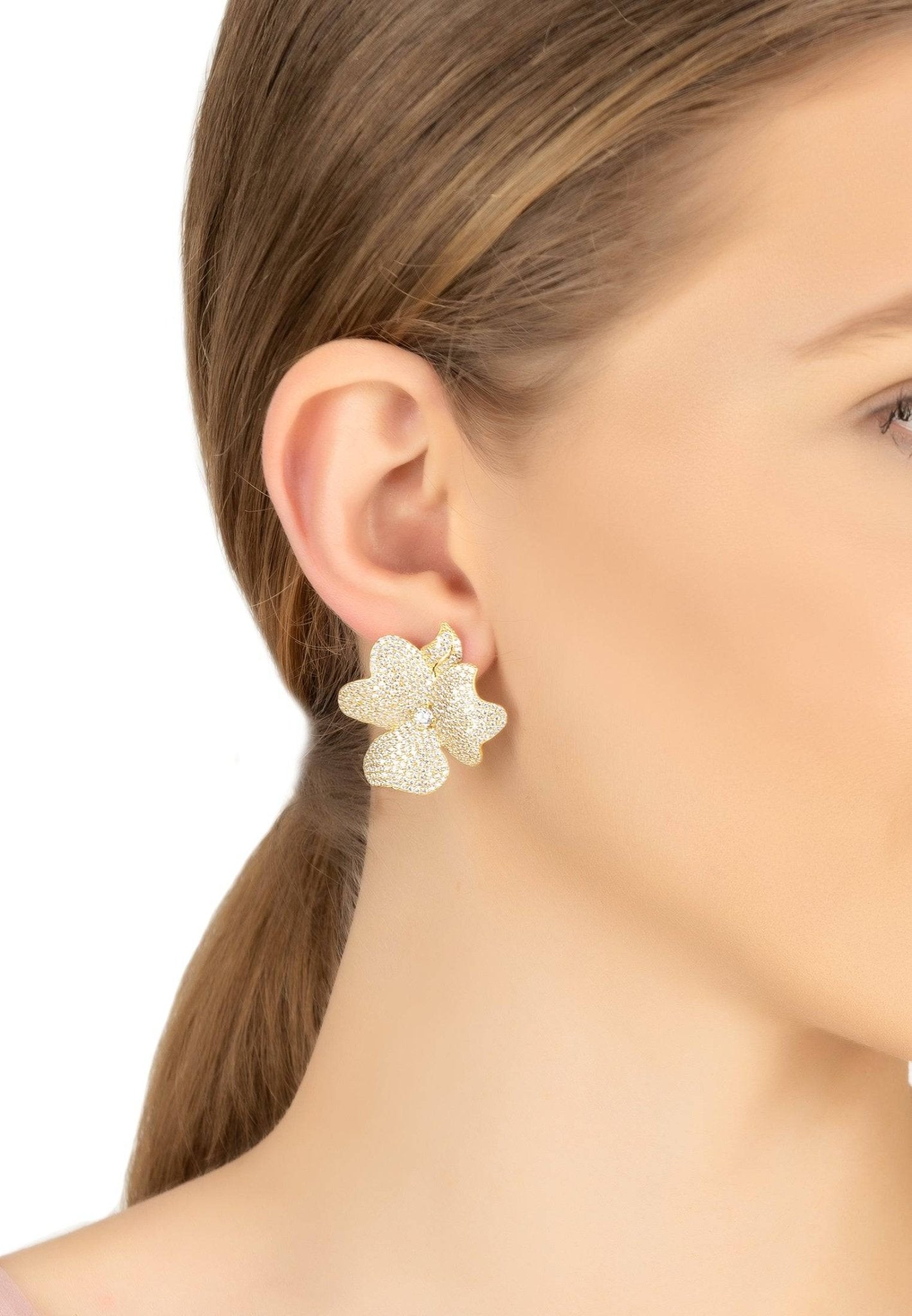 Flower Large Stud Earrings Gold - LATELITA Earrings